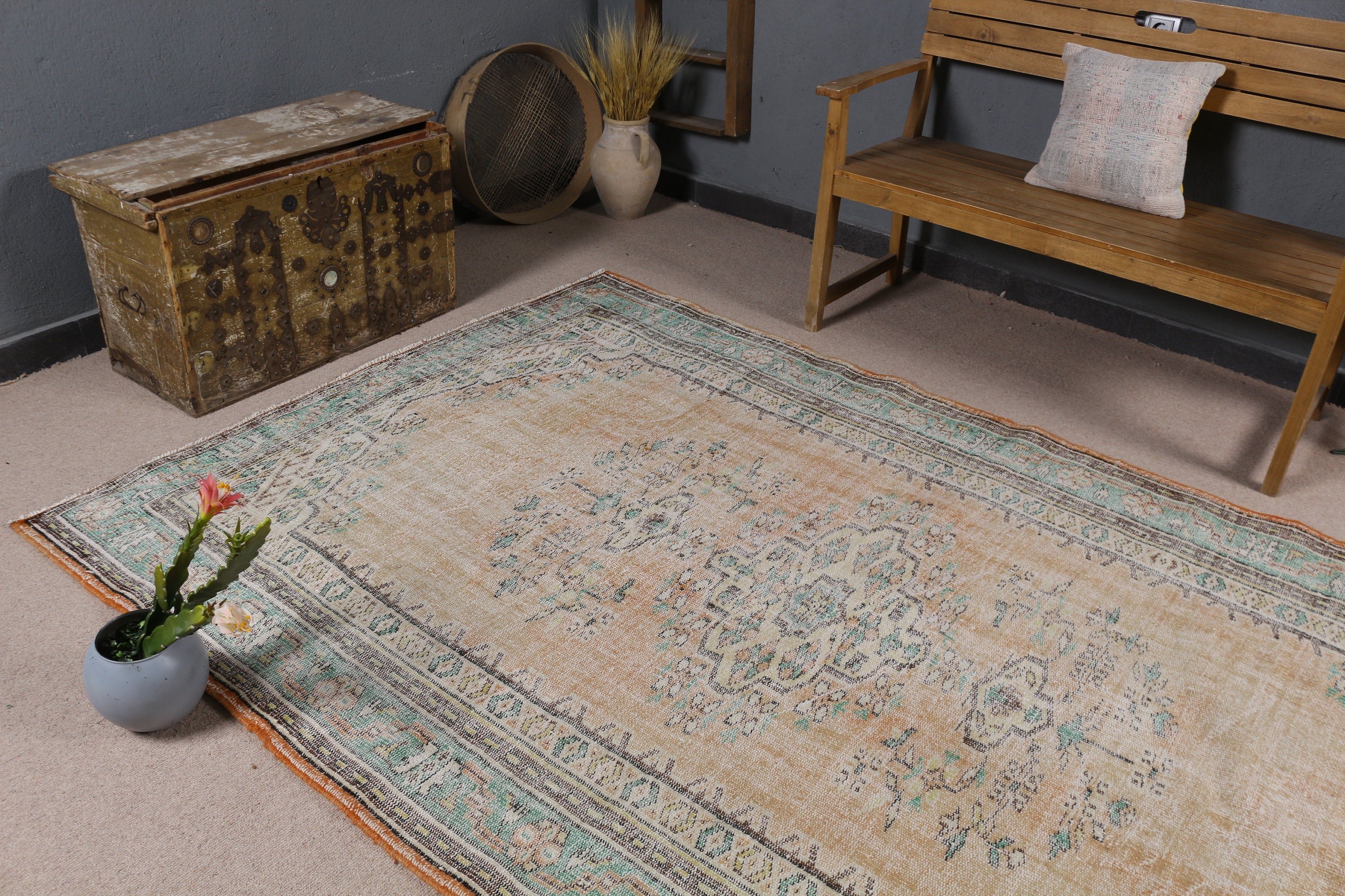 Green Statement Rug, Living Room Rugs, Kitchen Rug, Vintage Rugs, Outdoor Rugs, Salon Rug, Boho Rug, Turkish Rug, 5.7x8.6 ft Large Rugs