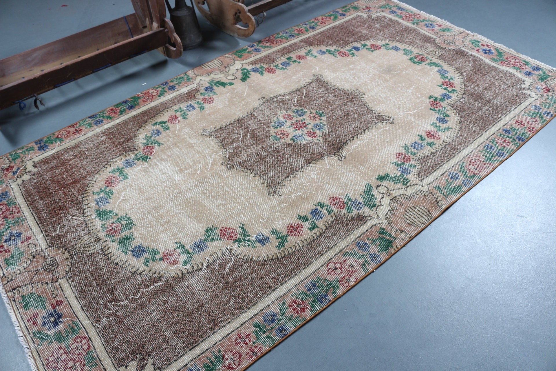 Salon Halısı, Yatak Odası Halısı, Vintage Halılar, Anadolu Halısı, 4.8x8.8 ft Büyük Halı, Türk Halıları, Kahverengi Antika Halı, Yatak Odası Halıları, Oryantal Halı