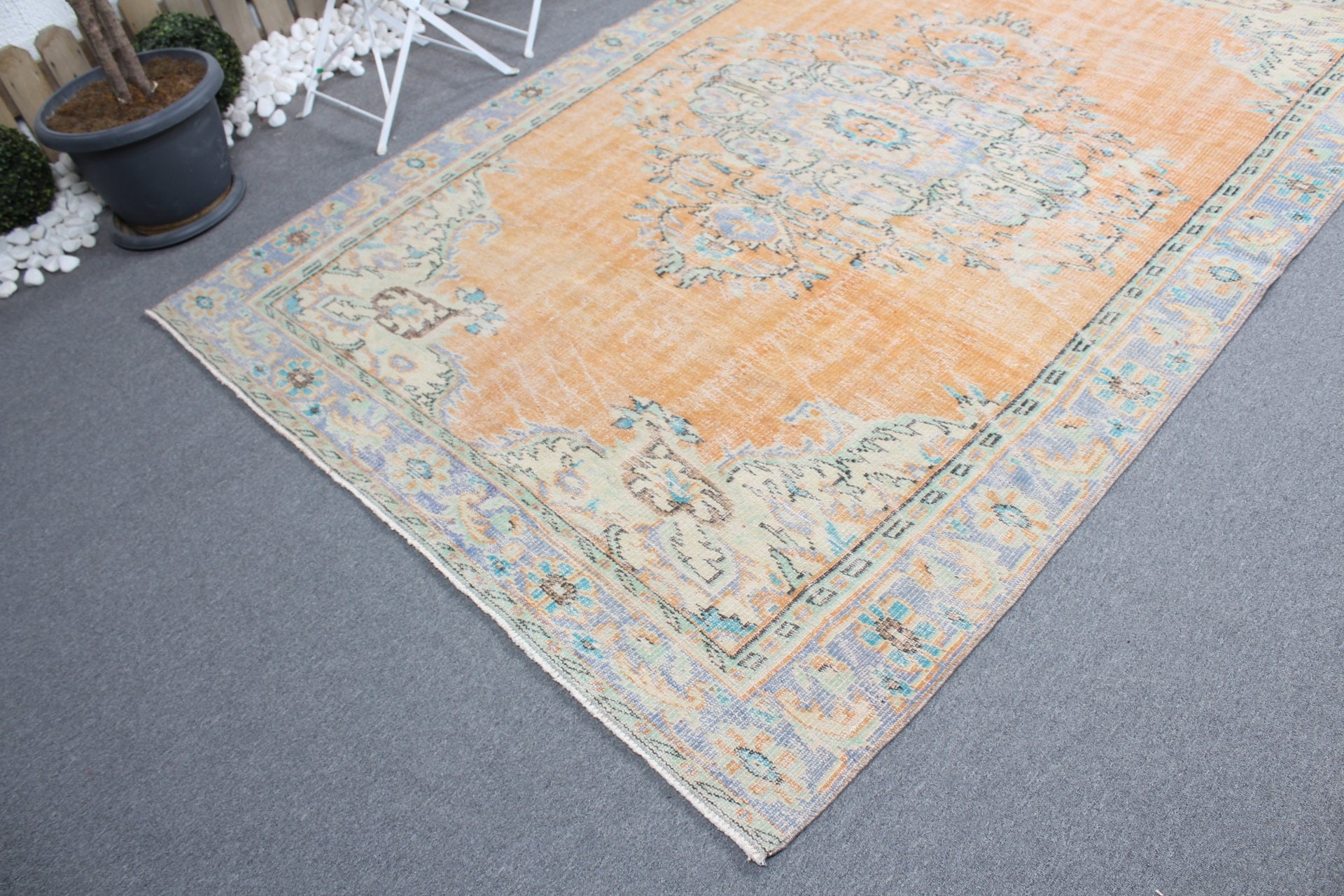 Living Room Rug, Vintage Rug, Salon Rugs, Anatolian Rug, Orange  5.7x7.4 ft Large Rug, Bright Rug, Turkish Rugs, Cool Rug