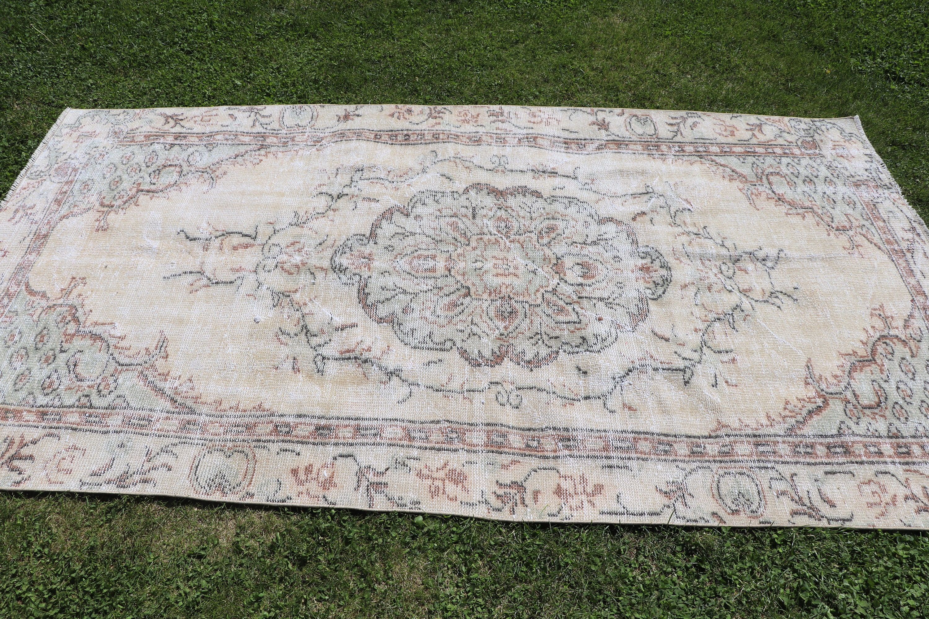 Vintage Rug, Beige Antique Rugs, Nursery Rugs, Anatolian Rugs, Kitchen Rug, Turkish Rug, Handmade Rugs, 4.6x8 ft Area Rug, Oushak Area Rugs