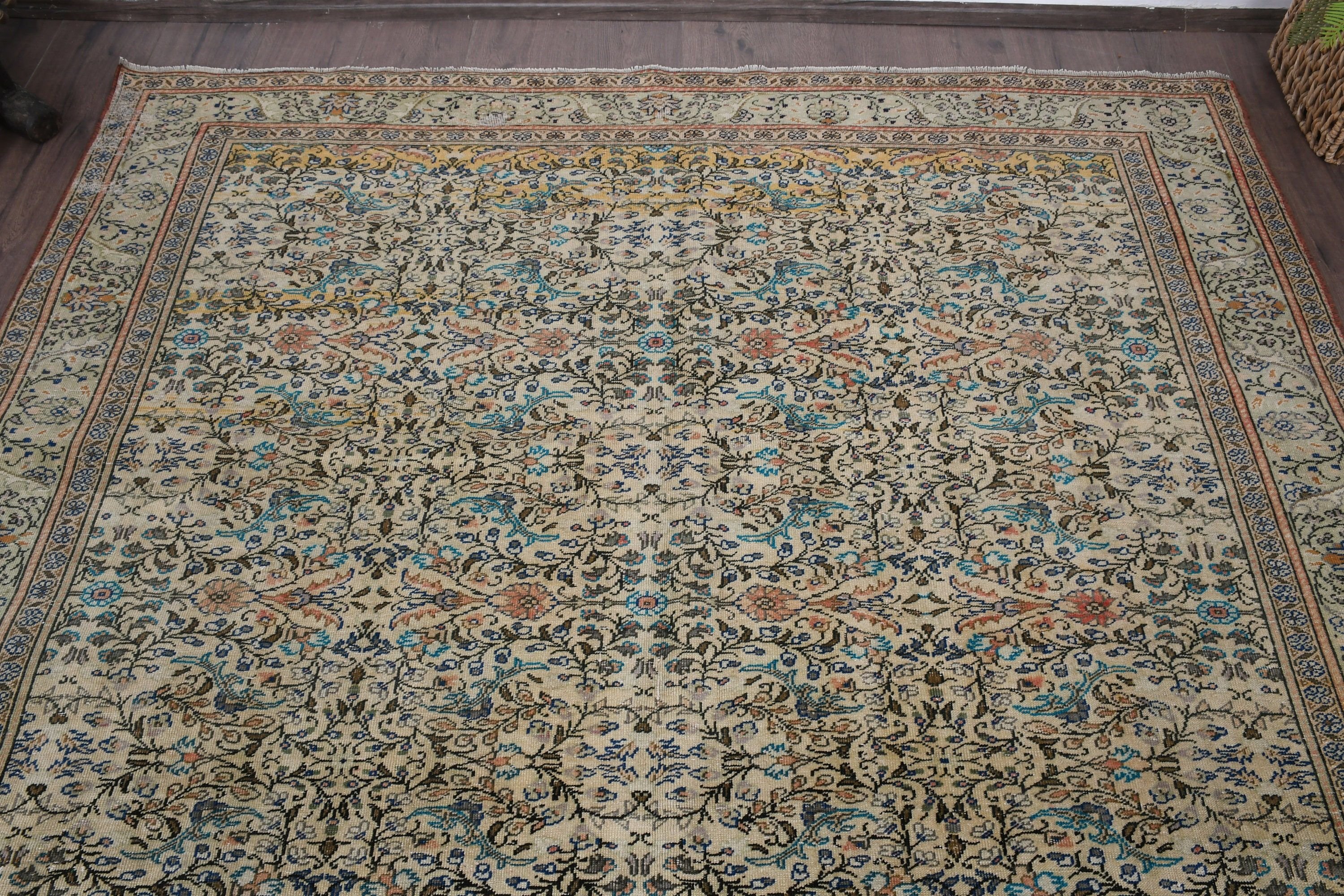 Bej Anadolu Halısı, El Yapımı Halı, Türk Halısı, Vintage Halılar, Salon Halısı, Anadolu Halısı, 6.3x9.6 ft Büyük Halı, Yatak Odası Halıları, Antika Halı