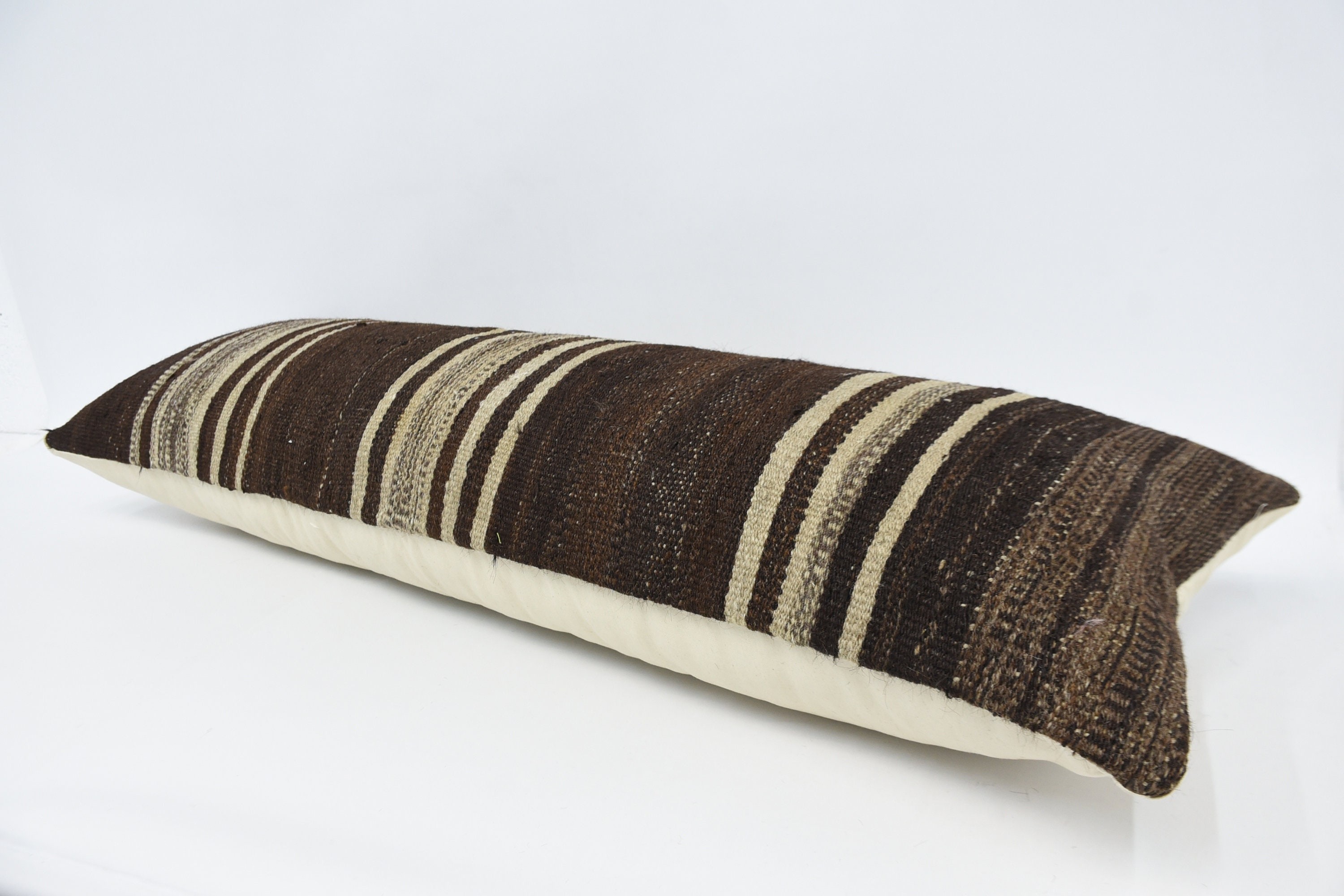 Ev Dekor Yastık, Tribal Yastık Kılıfı, İç Tasarım Yastık, Vintage Kilim Yastık, 16"x48" Kahverengi Yastık Kılıfı