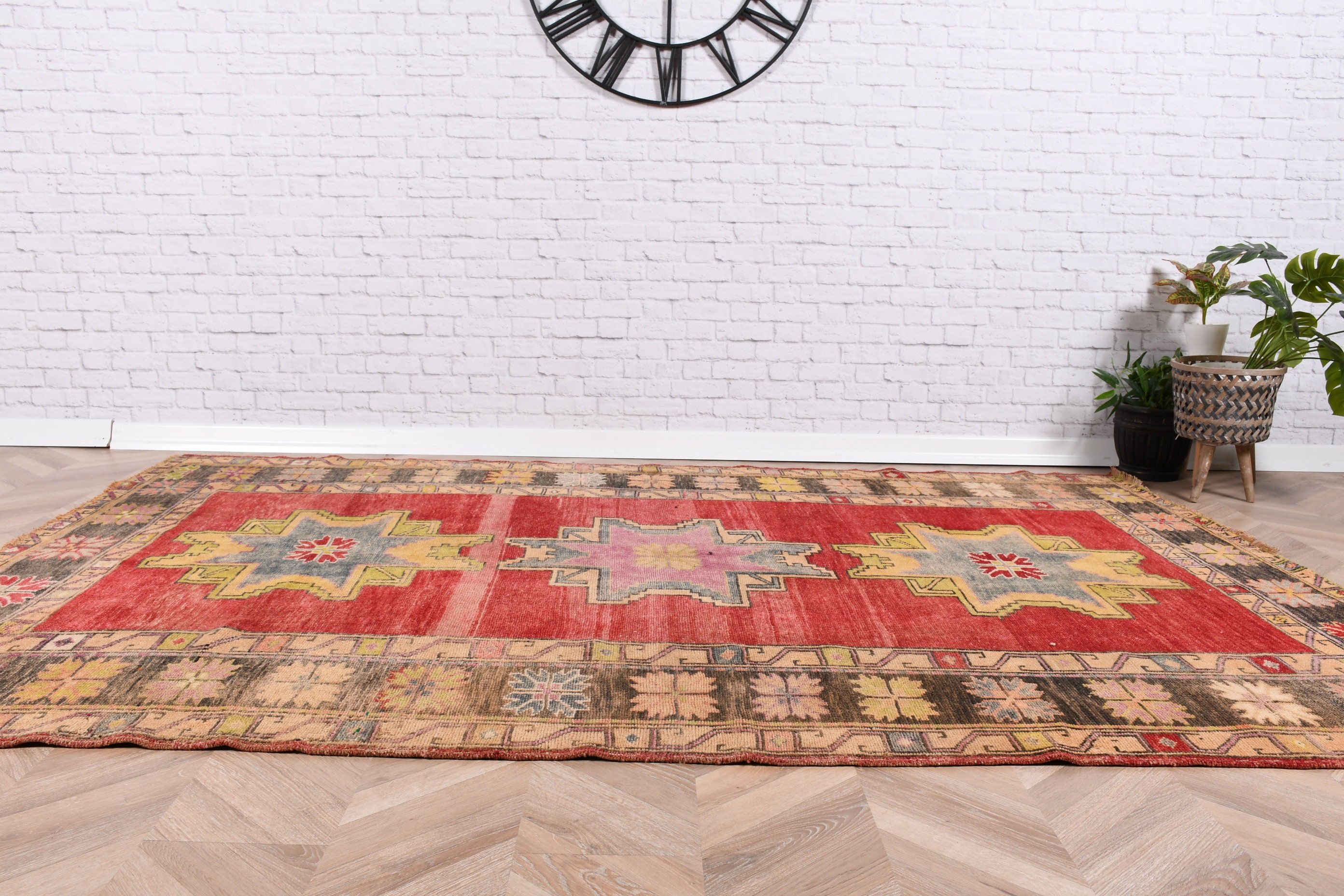 Moroccan Rug, Home Decor Rug, Vintage Rug, Turkish Rugs, Red Floor Rugs, Bohemian Rug, Salon Rugs, 5.6x8 ft Large Rug, Dining Room Rugs