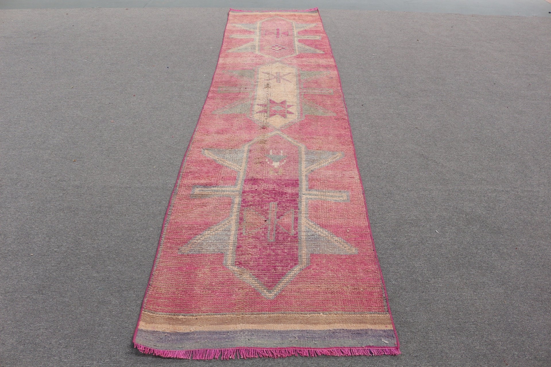 Oryantal Halı, Etnik Halı, Mutfak Halıları, Yatak Odası Halısı, 2,9x12,2 ft Runner Halısı, Türk Halısı, Vintage Halı, Koridor Halısı, Pembe Anadolu Halısı