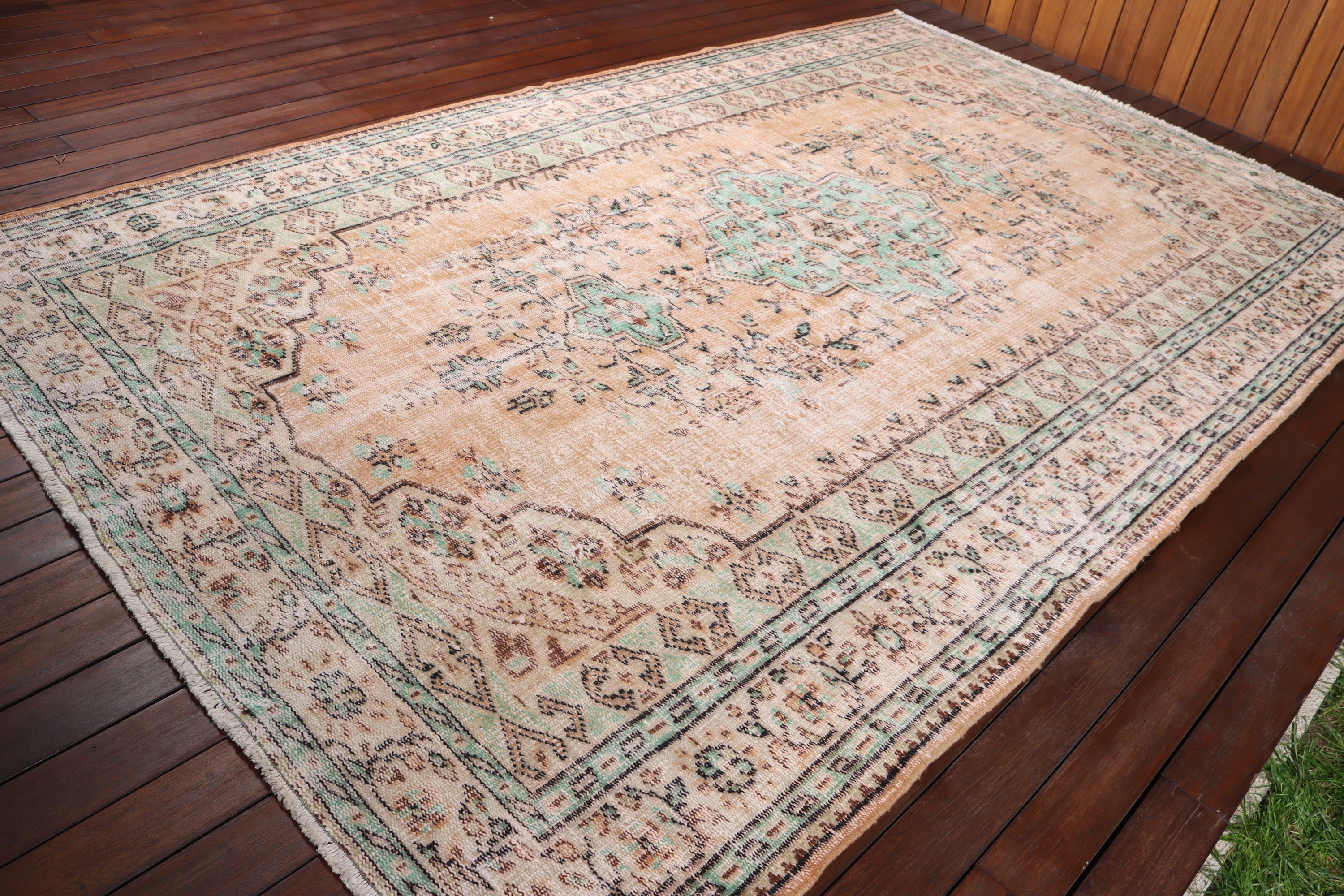 Turuncu Geometrik Halı, Vintage Halılar, Yemek Odası Halısı, Türk Halısı, Egzotik Halılar, Yatak Odası Halısı, 6x9.7 ft Büyük Halı, Lüks Halı