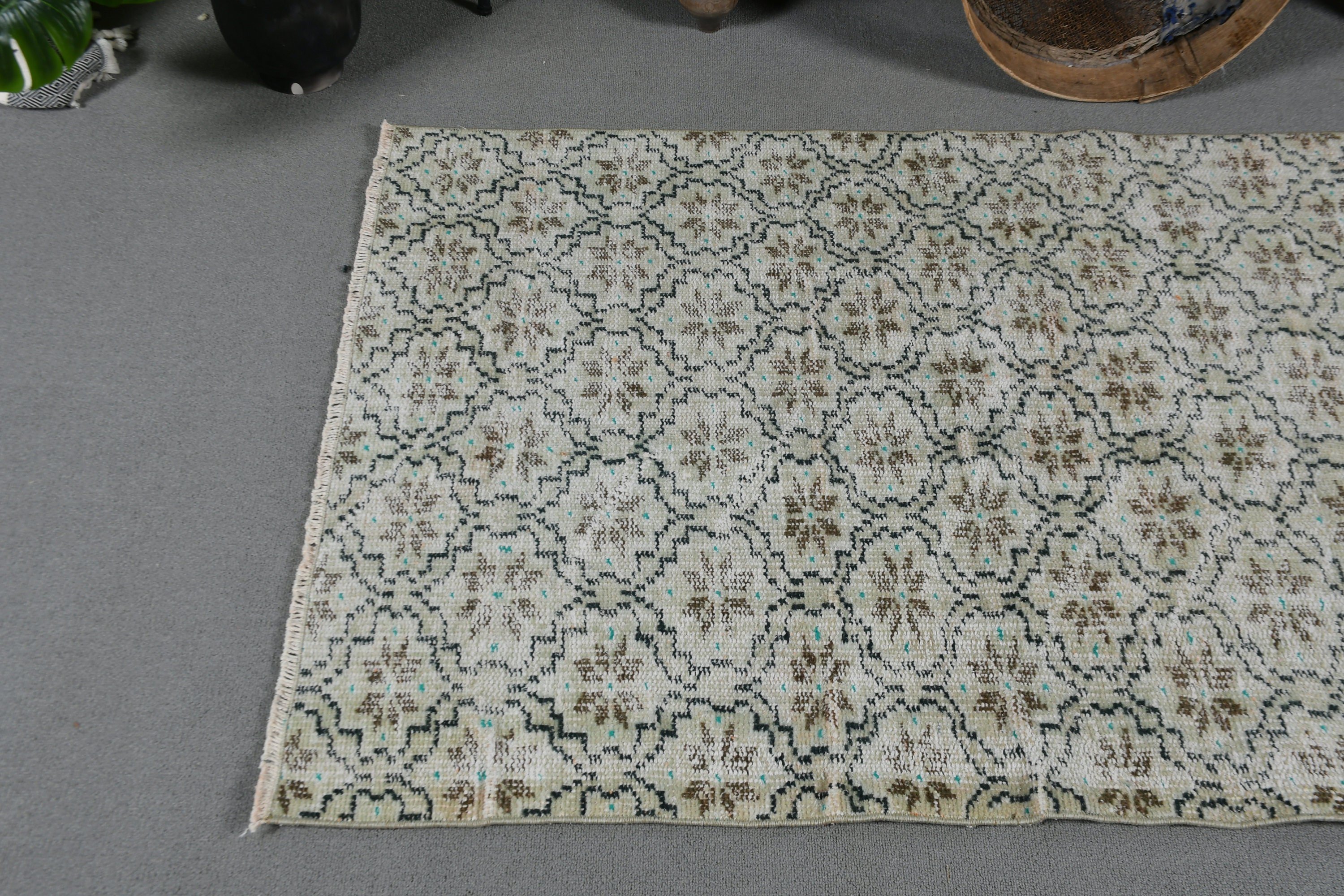 Yeşil Oushak Halılar, Vintage Halı, Mutfak Halısı, Oushak Halıları, Çocuk Odası Halıları, Türk Halısı, Yatak Odası Halısı, Eskitilmiş Halılar, 3x5.4 ft Accent Halı