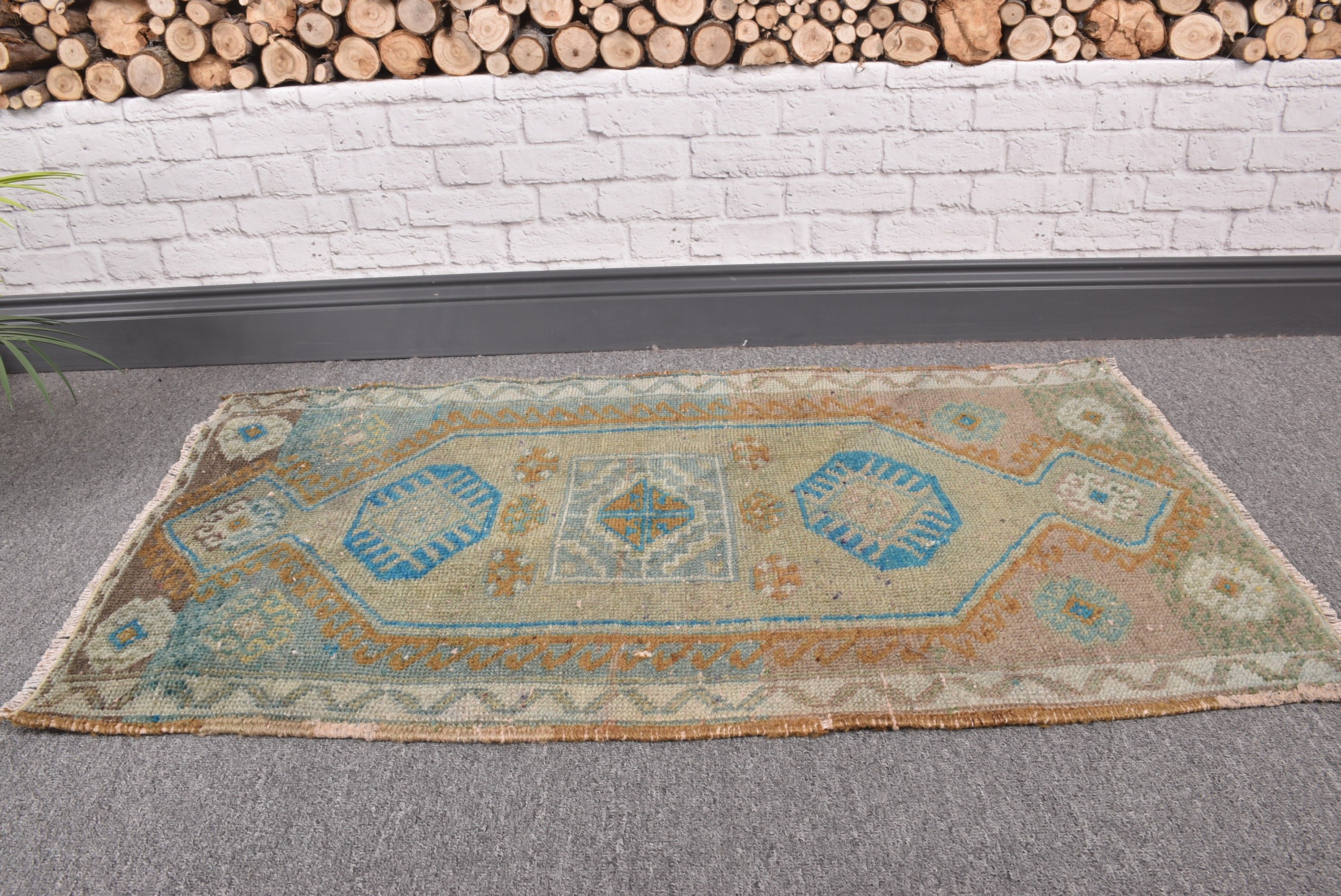 Modern Halı, Paspas Halıları, Vintage Halı, Yeşil El Dokuma Halı, Türk Halısı, 1.7x3.2 ft Küçük Halılar, Banyo Halıları, Anadolu Halısı, Boho Halıları