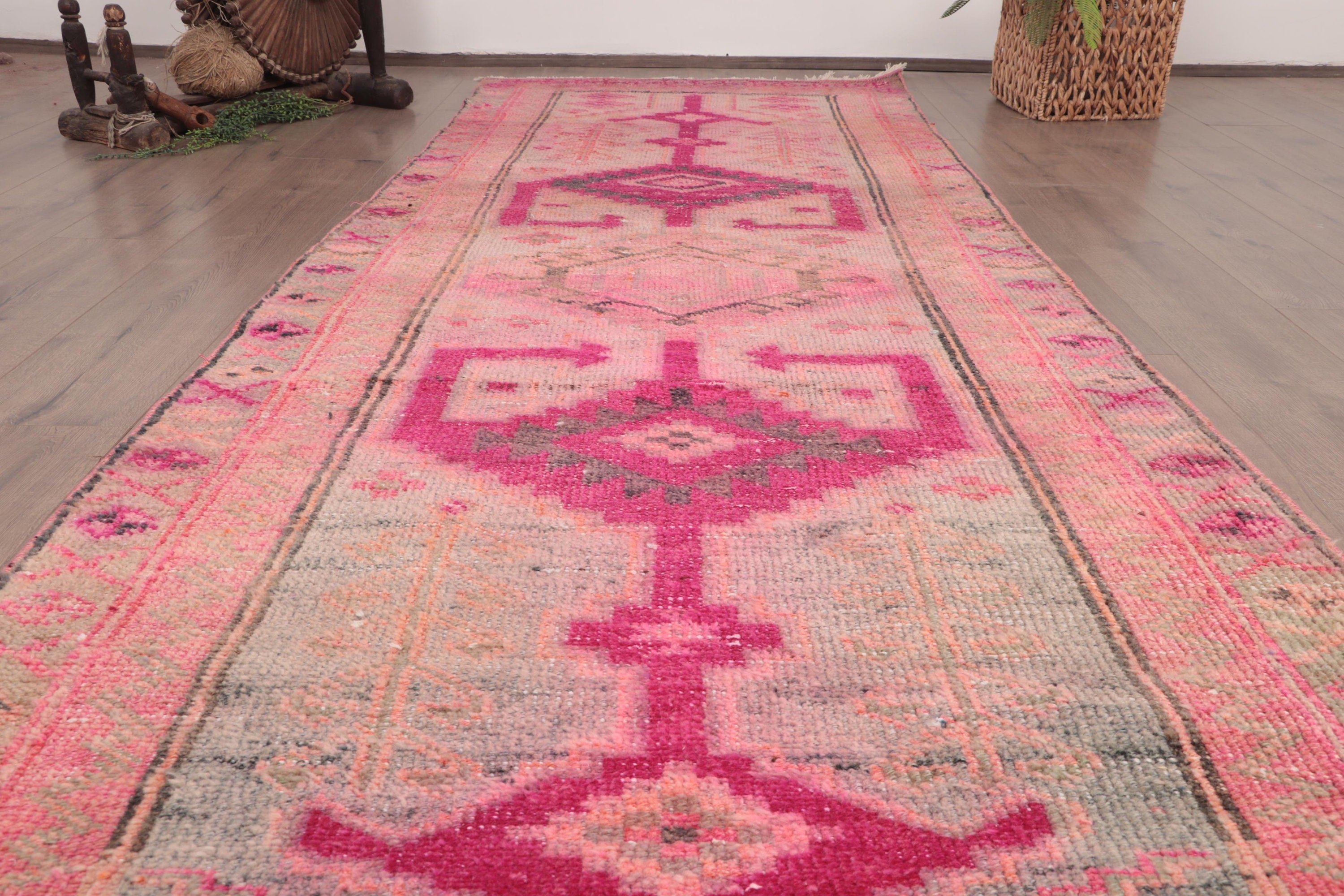 Merdiven Halıları, 3.6x9.6 ft Yolluk Halısı, Türk Halısı, Etnik Halı, Koridor Halıları, El Dokuma Halıları, Vintage Halı, Anadolu Halısı, Pembe Yatak Odası Halıları