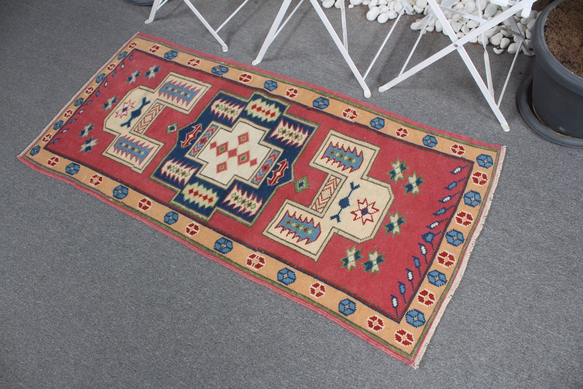 Home Decor Rugs, Red  2.3x4.8 ft Small Rug, Anatolian Rugs, Vintage Rug, Kitchen Rug, Turkish Rugs, Car Mat Rug, Ethnic Rug