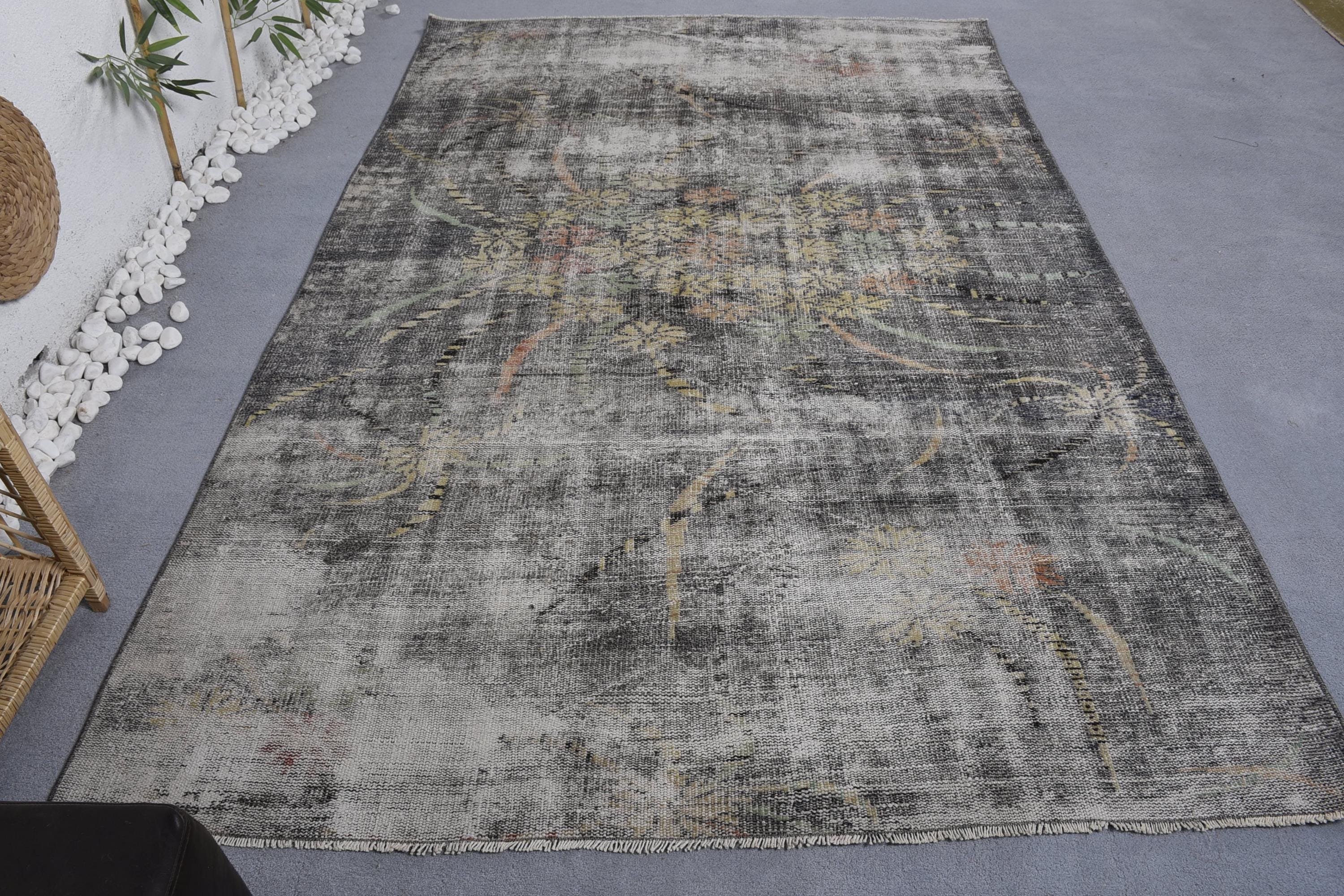 Vintage Rugs, Turkish Rug, Black Oushak Rugs, Turkey Rug, Bedroom Rug, Dining Room Rugs, Luxury Rugs, 5.8x8.8 ft Large Rug