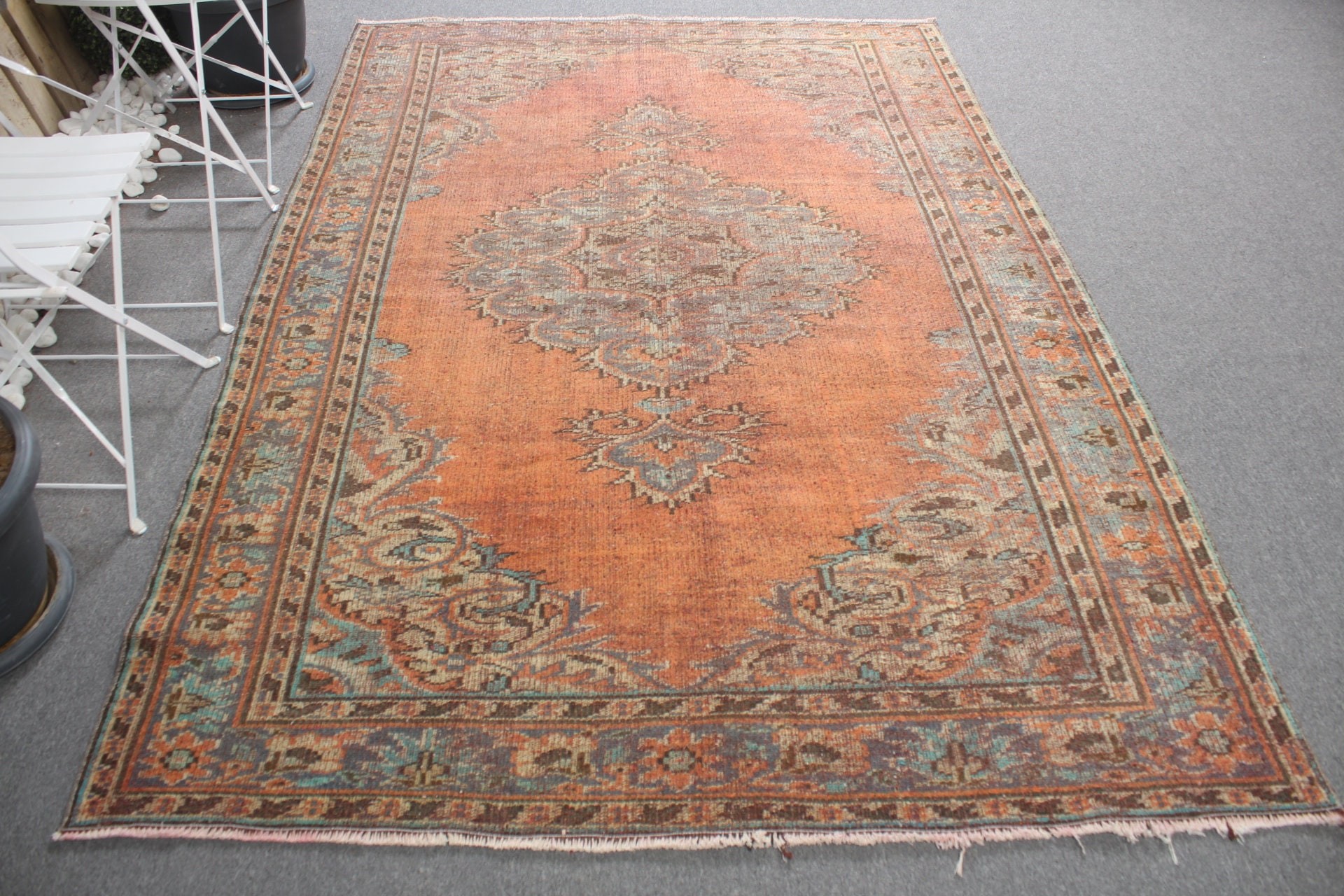 Turuncu Fas Halısı, Oturma Odası Halıları, Yemek Odası Halıları, Oryantal Halı, Türk Halısı, 5,5x8,2 ft Büyük Halı, Vintage Halı, Yatak Odası Halısı