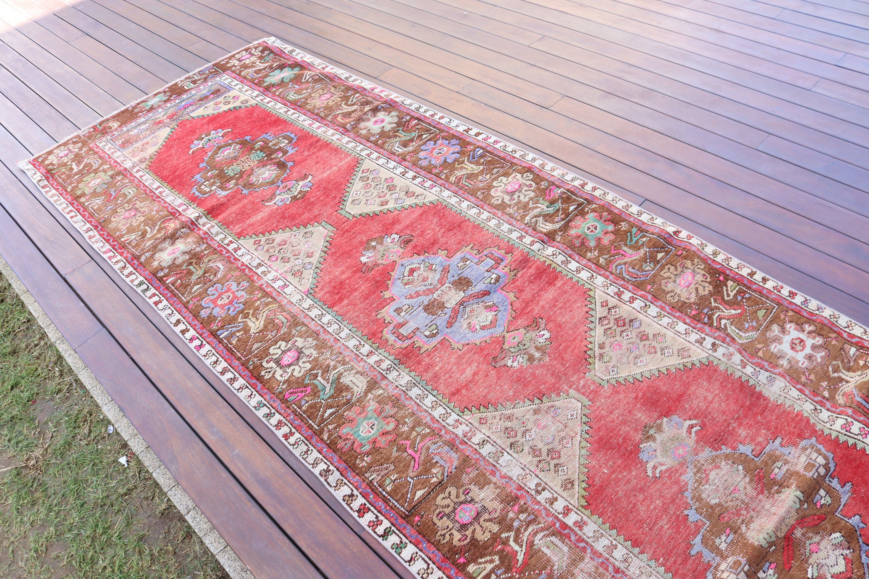 Long Runner Rug, Turkish Rug, Vintage Rugs, Beni Ourain Runner Rugs, Geometric Rug, 3.5x10.5 ft Runner Rugs, Red Oushak Rug