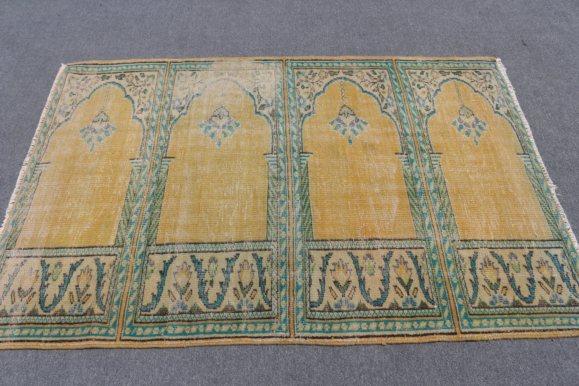 Sarı Oushak Halıları, Vintage Halı, Çocuk Odası Halıları, Türk Halıları, Soğuk Halı, 4,2x6,2 ft Alan Halısı, Yatak Odası Halısı, Çocuk Odası Halısı, Mutfak Halısı