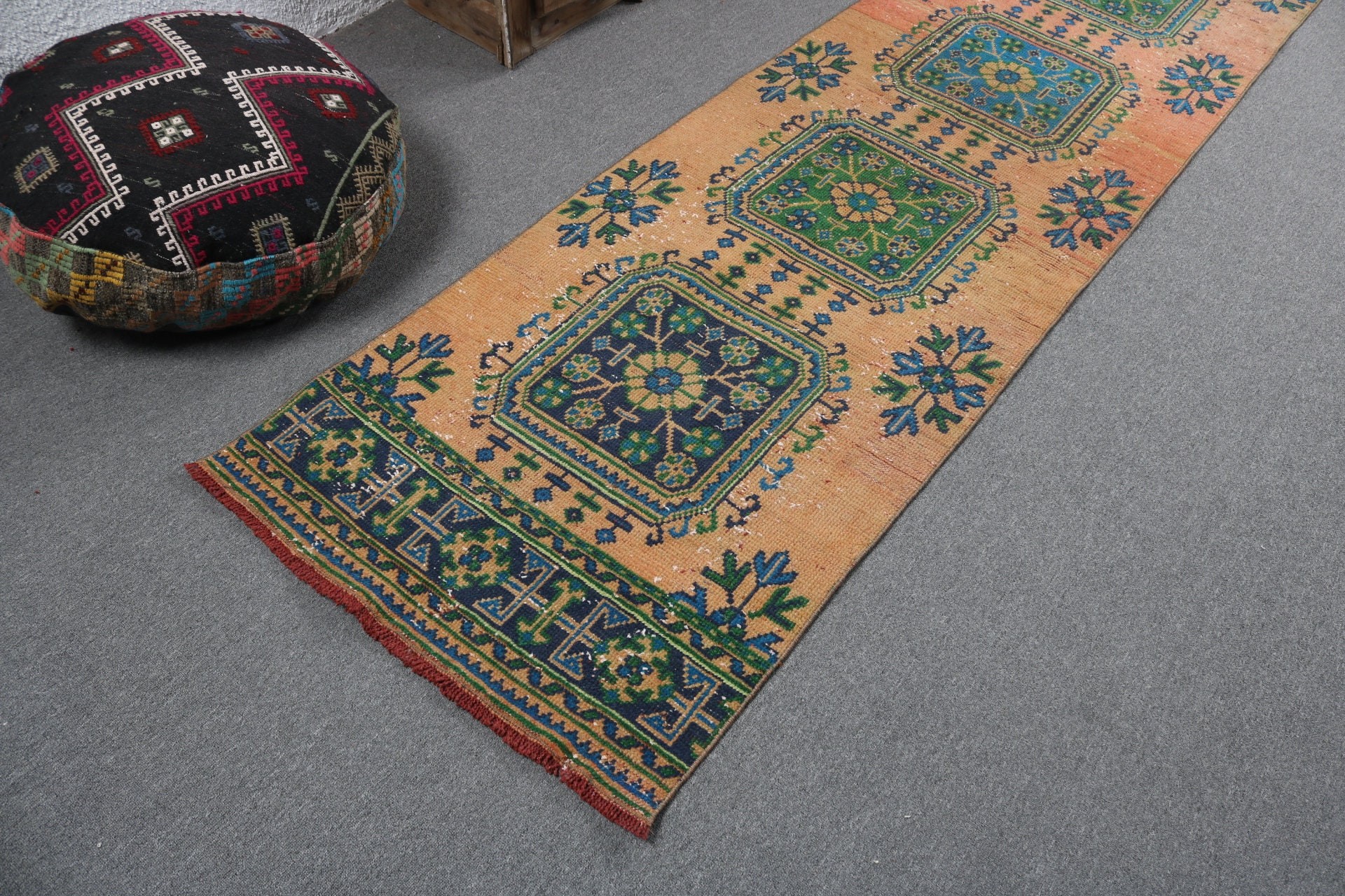 Modern Halı, Anadolu Halıları, 2.7x11.5 ft Yolluk Halıları, Koridor Halıları, Vintage Yolluk Halıları, Vintage Halı, Turuncu El Dokuma Halı, Türk Halıları