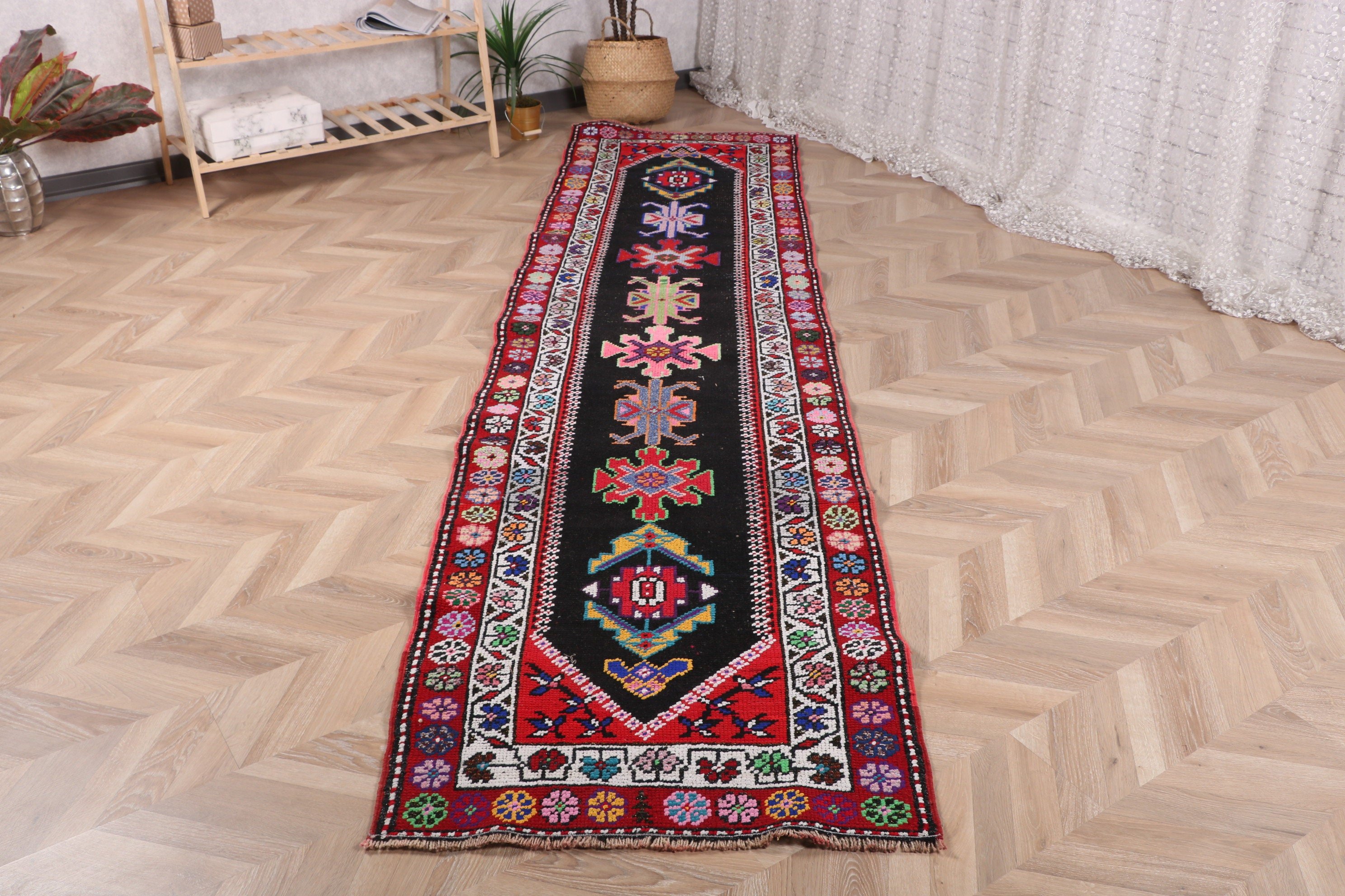 Siyah 2.7x10.5 ft Runner Halı, Yer Halısı, Antika Halılar, Açıklama Halıları, Koridor Halısı, Türk Halıları, Mutfak Halısı, Vintage Halılar