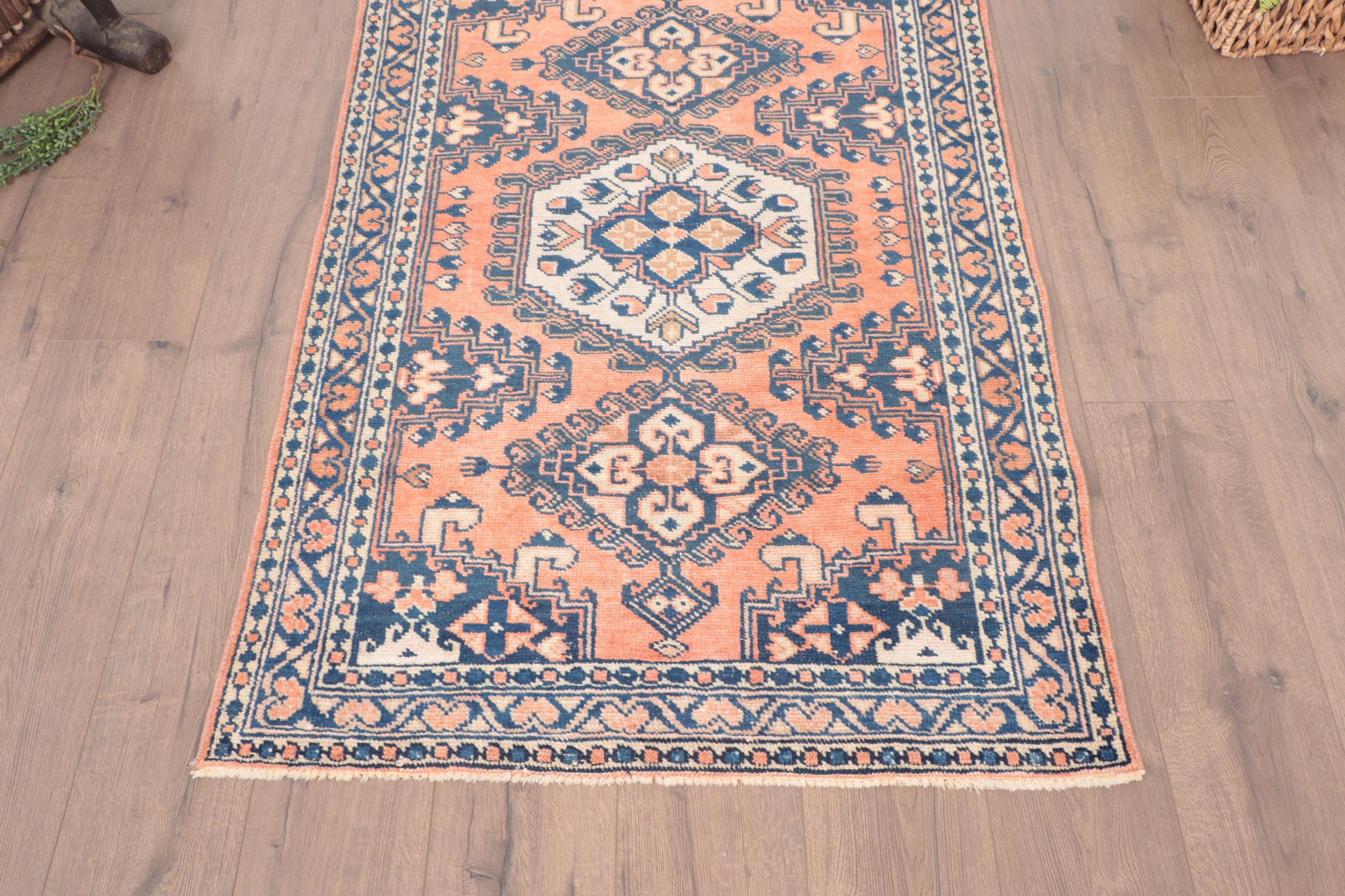 Vintage Halı, Boho Halıları, Türk Halısı, 3.2x4.9 ft Aksan Halısı, Giriş Halısı, Vintage Vurgu Halısı, Yer Halıları, Geometrik Halılar, Turuncu Antika Halılar