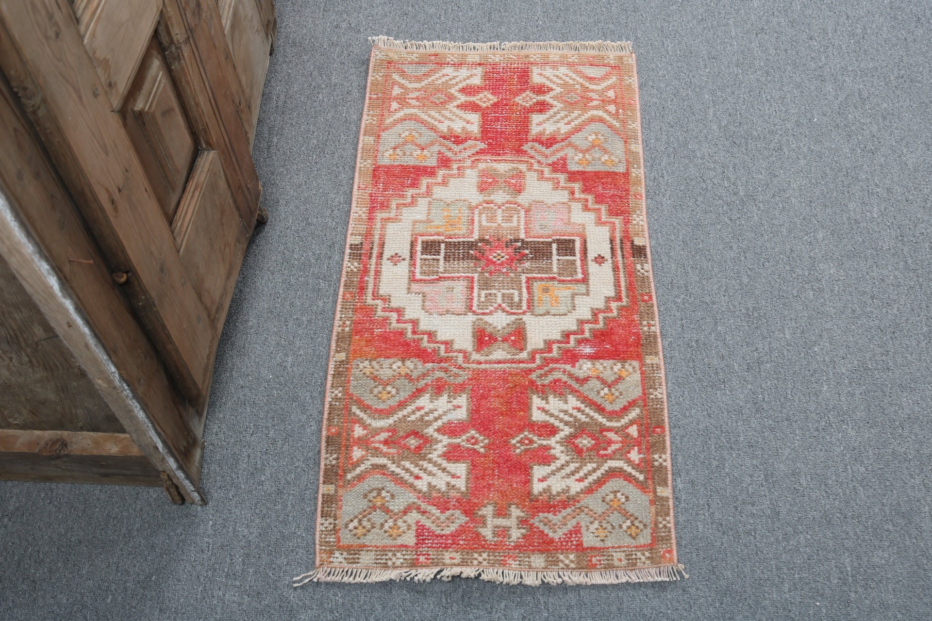 Türk Halısı, Araba Paspas Halısı, Vintage Halılar, 1.4x2.9 ft Küçük Halı, Geometrik Halı, Nötr Halılar, Kırmızı Düz ​​Dokuma Halılar, Yatak Odası Halıları, Egzotik Halılar