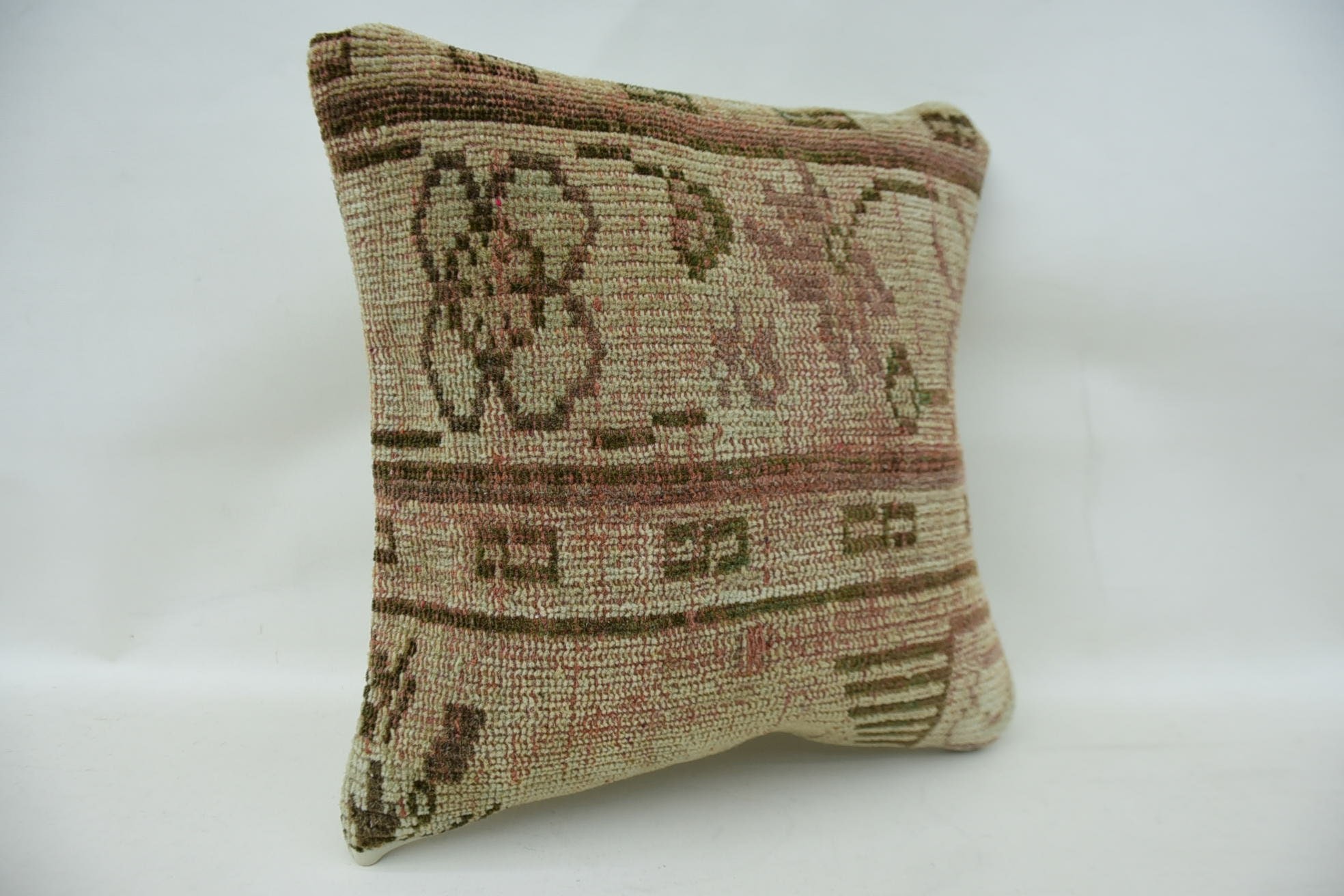 Turkish Kilim Pillow, Vintage Kilim Throw Pillow, Turkish Rugs Cushion Cover, Kilim Pillow, 16"x16" Beige Pillow