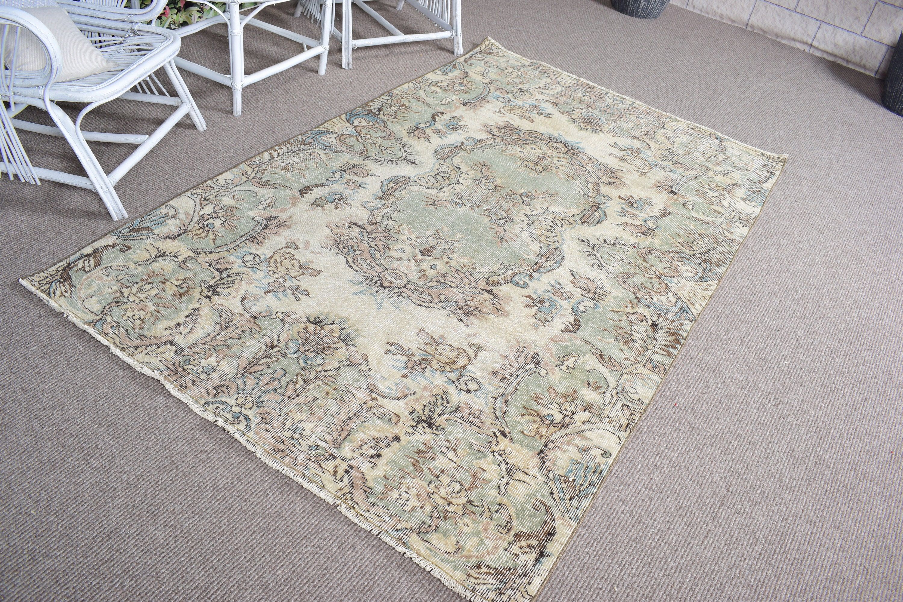 Vintage Area Rug, Luxury Rug, Turkish Rugs, Beige Antique Rug, Modern Rug, 4.7x7.3 ft Area Rug, Neutral Rugs, Bedroom Rugs, Vintage Rug