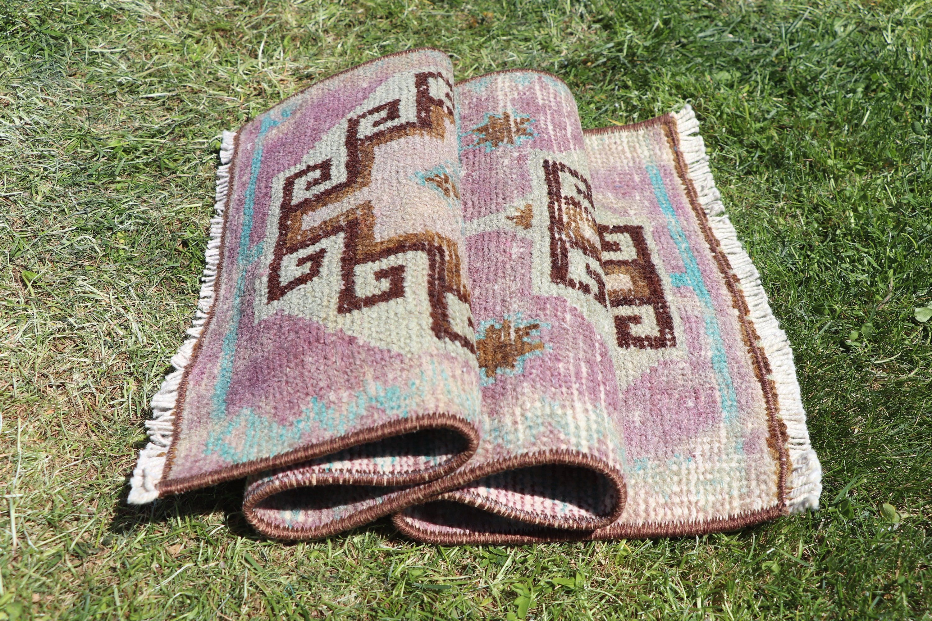 Wool Rug, 1.2x2.8 ft Small Rugs, Purple Moroccan Rugs, Neutral Rug, Wall Hanging Rug, Bathroom Rug, Turkish Rug, Vintage Rugs, Handmade Rug