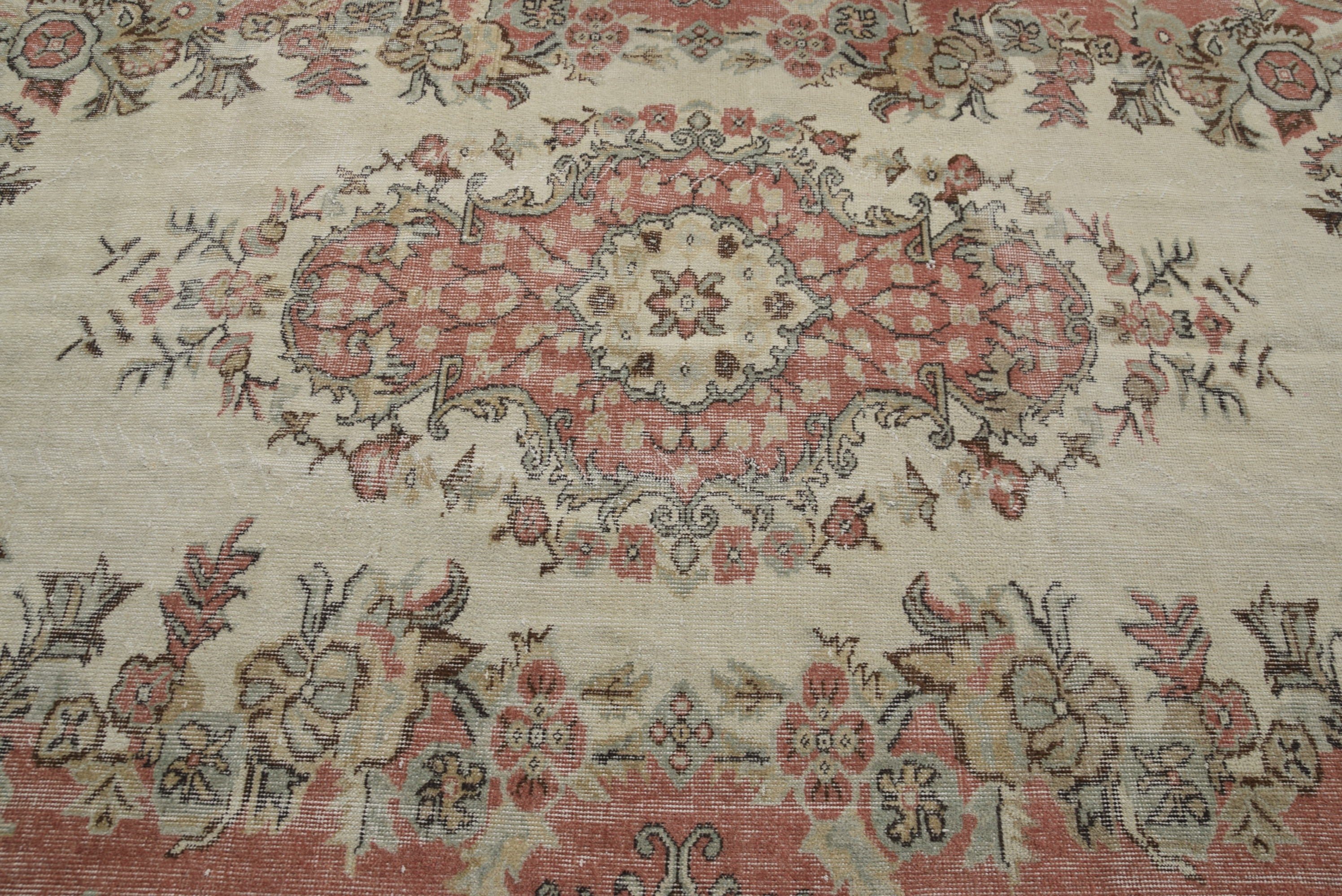 Türk Halısı, Vintage Halılar, Retro Halılar, Oturma Odası Halıları, Mutfak Halısı, Kırmızı Oushak Halısı, 5.8x9.4 ft Büyük Halılar, Yemek Odası Halısı