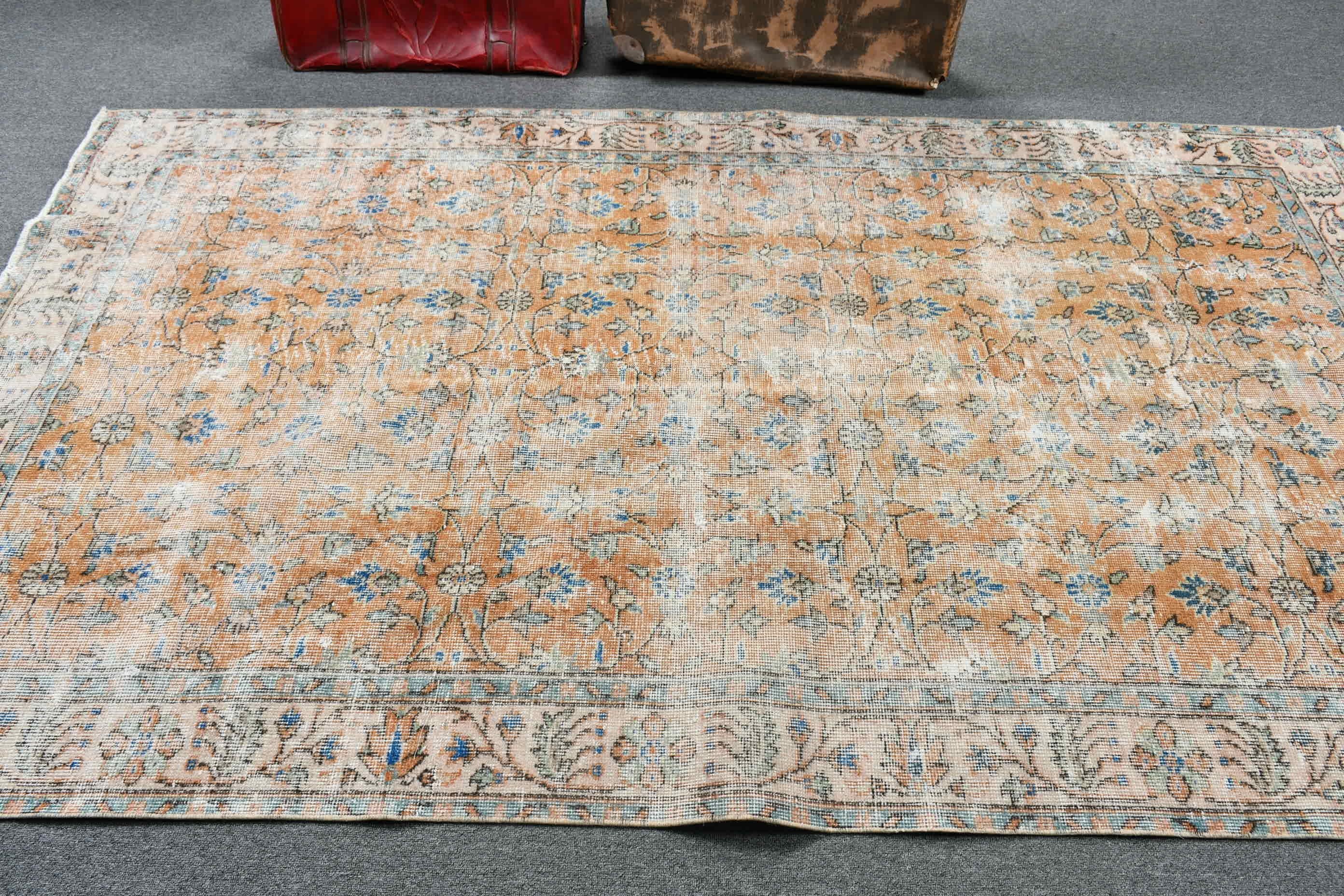 Living Room Rug, Antique Rugs, Turkish Rug, 4.8x8.4 ft Large Rug, Vintage Rugs, Dining Room Rugs, Orange Home Decor Rug