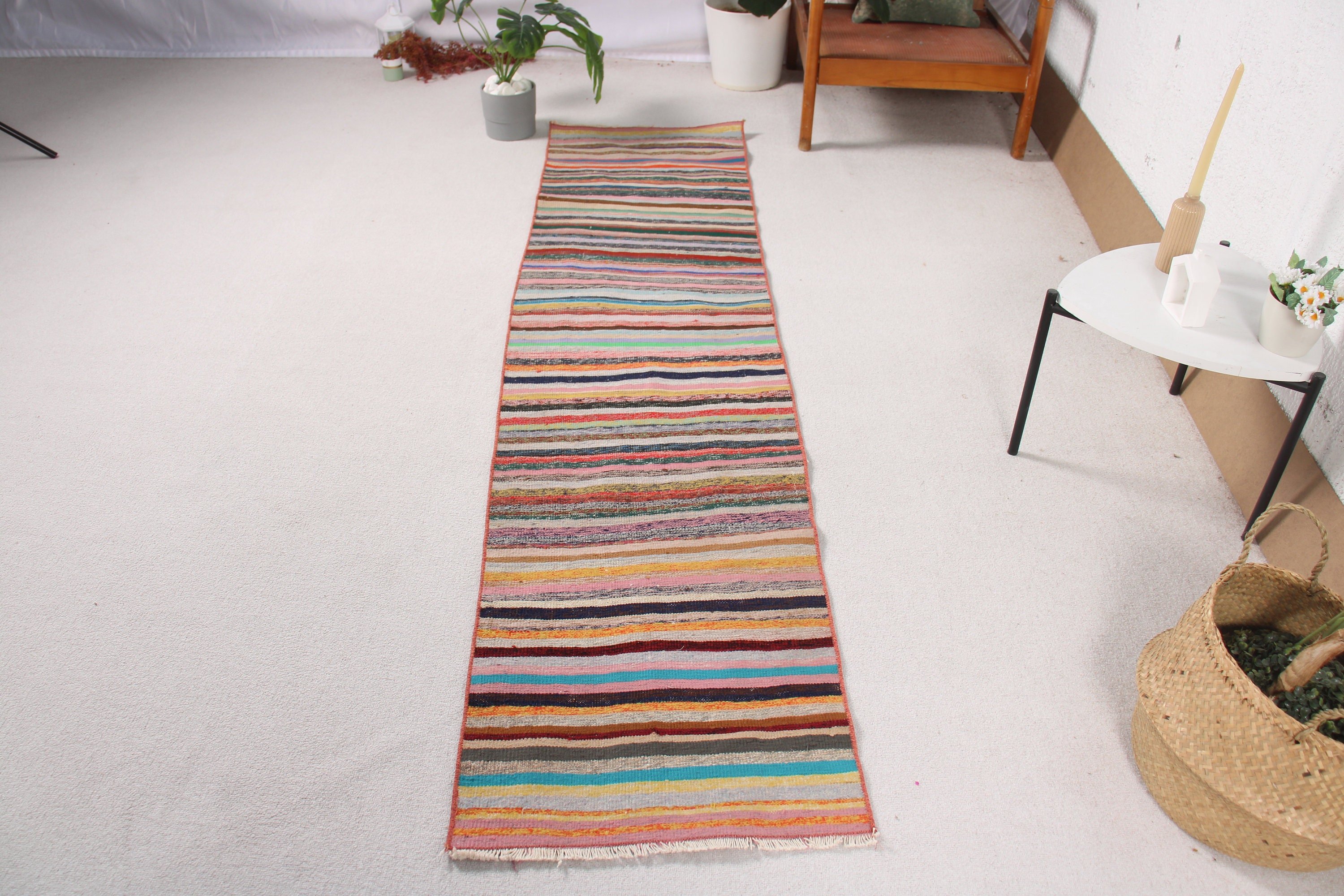 Turkish Rug, Kilim, Luxury Rugs, Statement Rugs, Rainbow Floor Rug, Long Runner Rugs, Kitchen Rug, Vintage Rug, 1.9x7.8 ft Runner Rugs