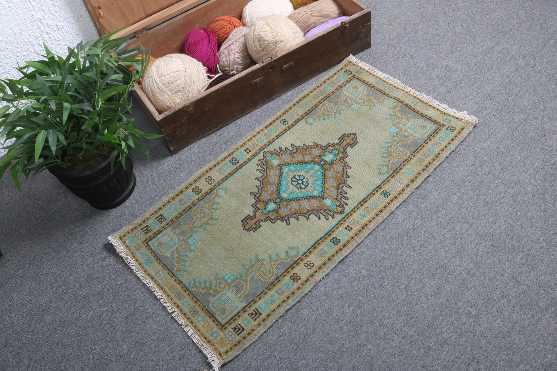 Boho Halı, Türk Halısı, Vintage Halılar, Yeşil Açıklama Halıları, Düz Dokuma Halılar, 1.6x3 ft Küçük Halı, Banyo Halısı, Küçük Vintage Halılar