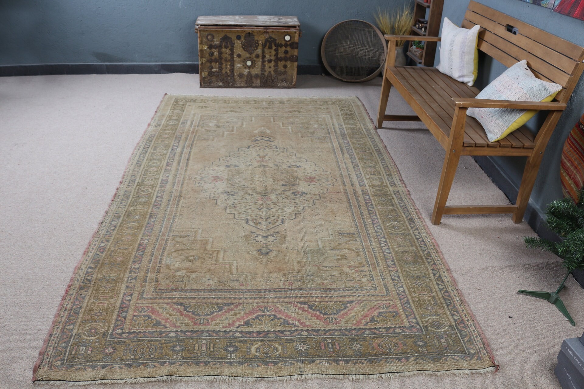 Salon Halısı, 5.2x8.9 ft Büyük Halılar, Yemek Odası Halısı, Mutfak Halıları, Özel Halılar, Vintage Halı, Bej Fas Halısı, Türk Halıları