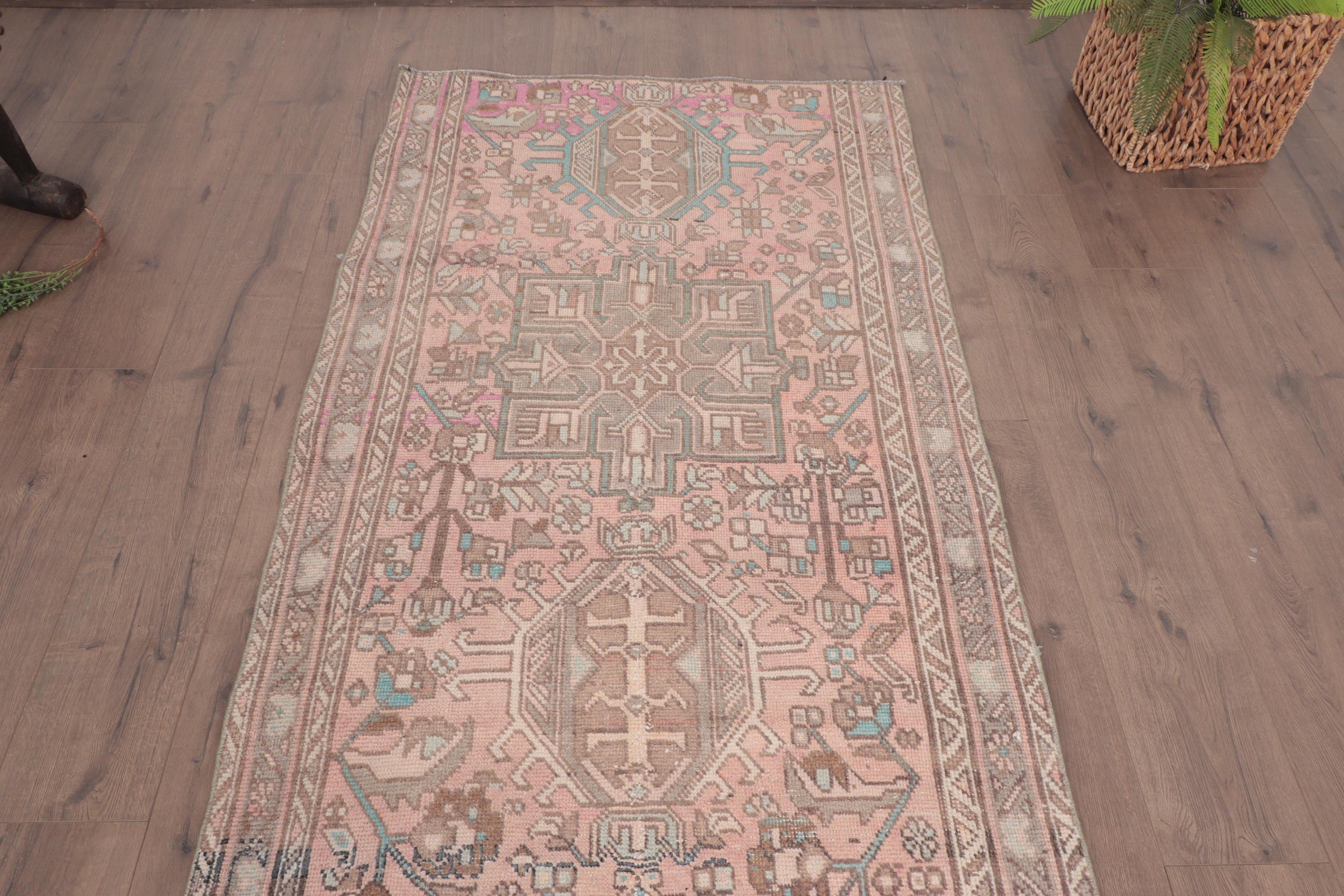 Pink Home Decor Rugs, Statement Rugs, Rugs for Corridor, Turkish Rug, Geometric Rug, Kitchen Rugs, 3.2x8.2 ft Runner Rug, Vintage Rug