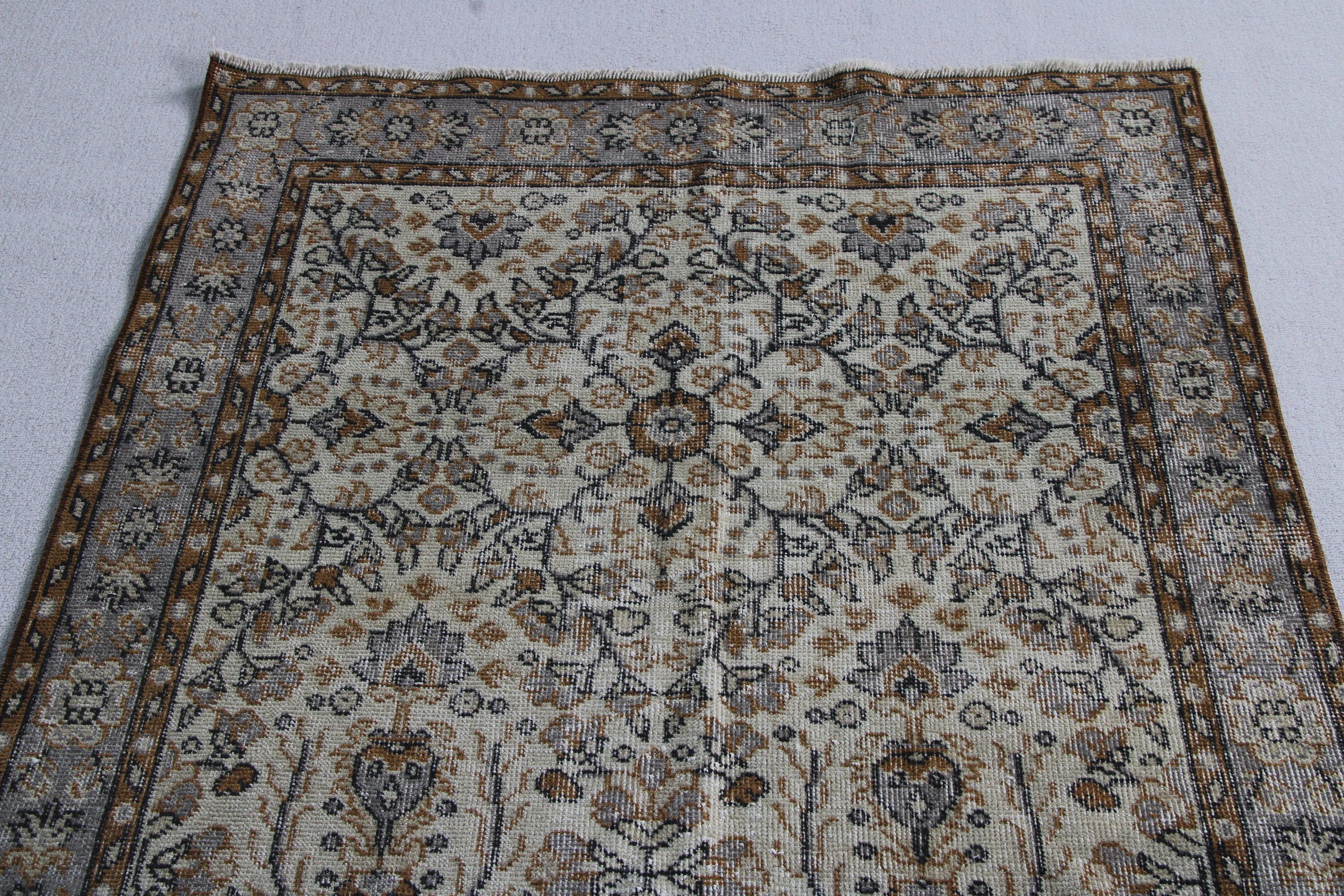 Vintage Rugs, Dining Room Rug, Rugs for Kitchen, Bedroom Rugs, Oriental Rug, Beige Floor Rug, Turkish Rugs, Wool Rug, 3.6x6.9 ft Area Rug