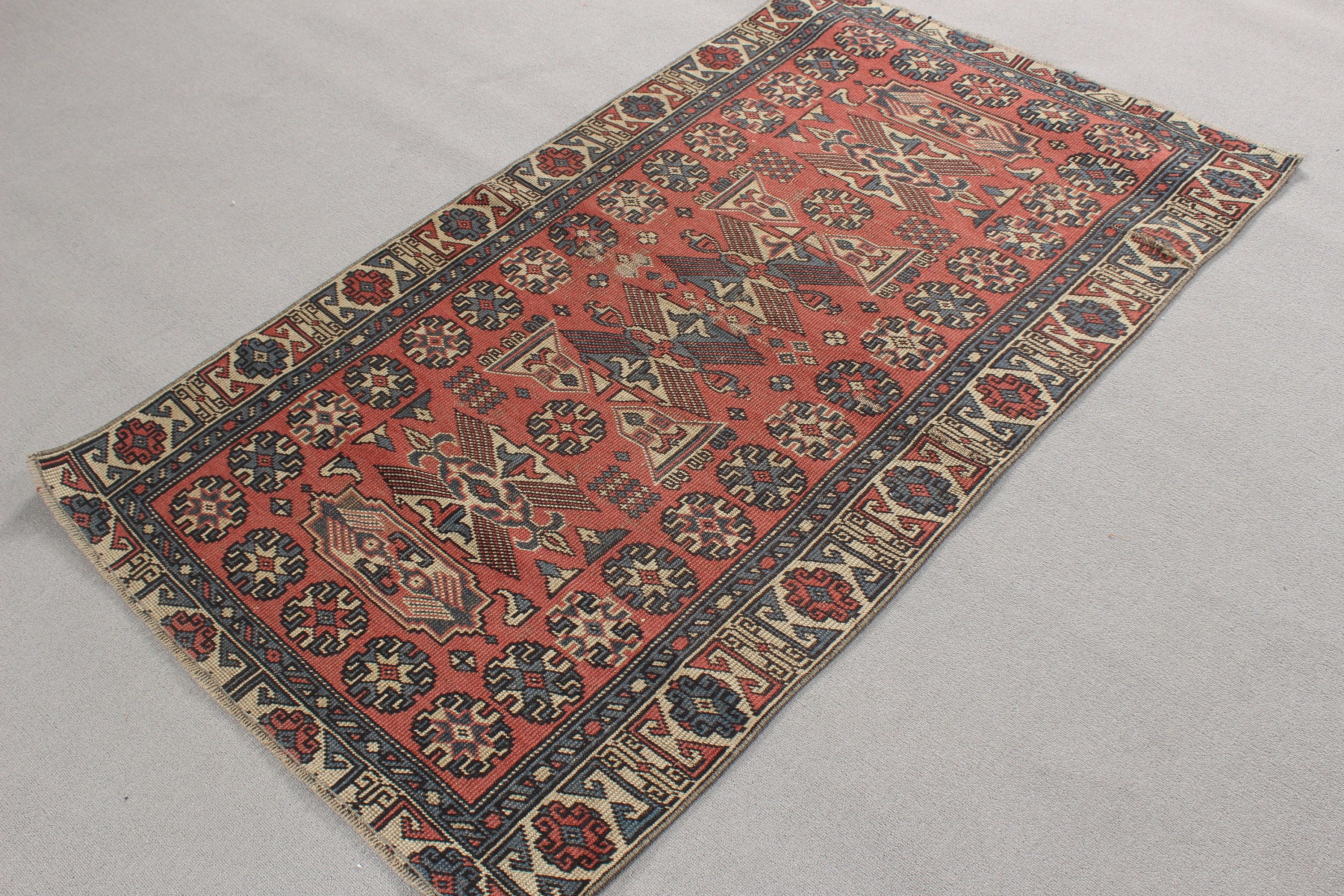 Türk Halısı, 3,1x5,3 ft Aksan Halıları, Vintage Halı, Açıklama Halıları, Boho Vurgulu Halılar, Sanatsal Halılar, Geometrik Halı, Kırmızı Mutfak Halıları