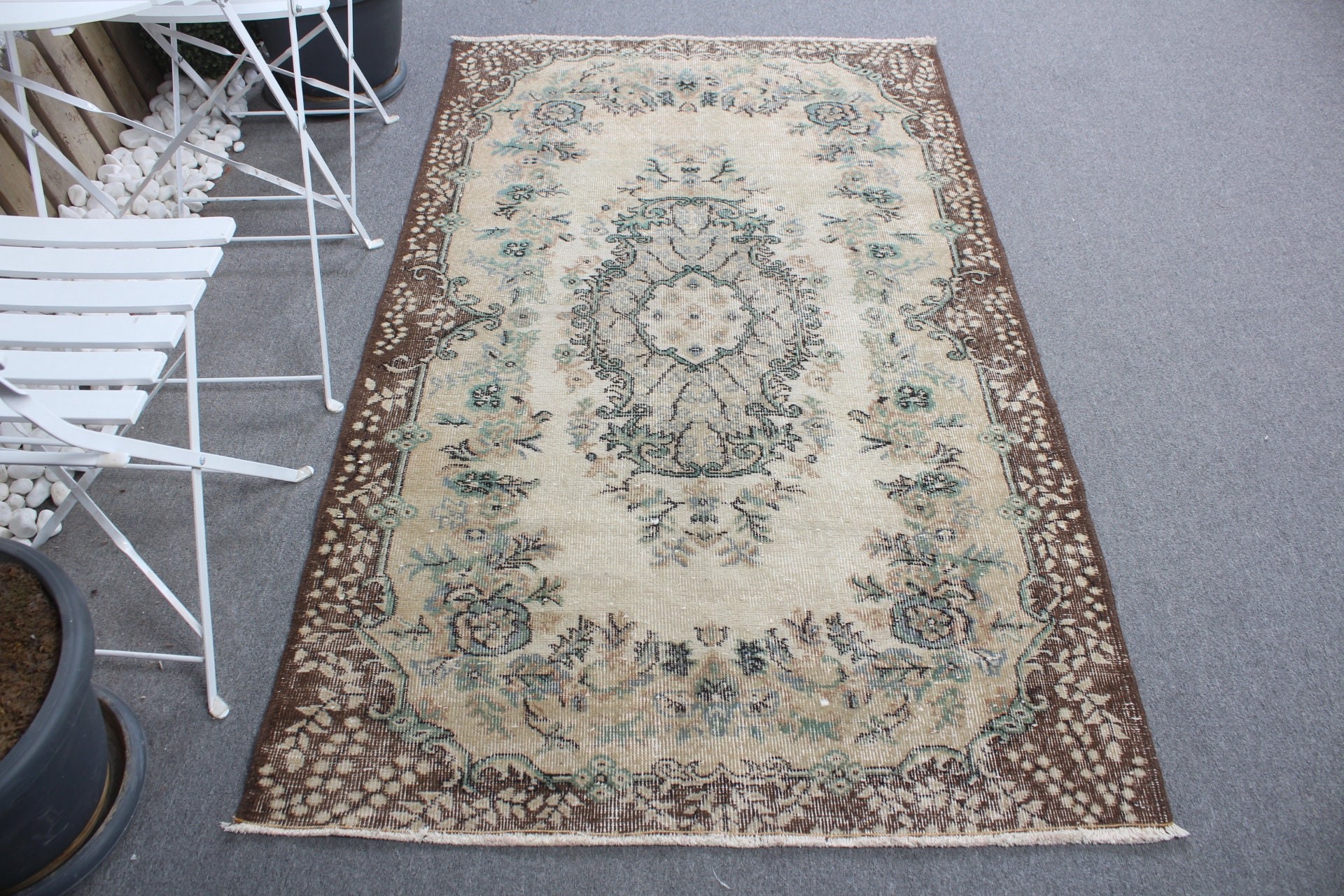 Dining Room Rug, Vintage Rug, Beige Cool Rugs, Antique Rug, Art Rugs, Living Room Rug, Moroccan Rug, Turkish Rugs, 3.8x6.5 ft Area Rug