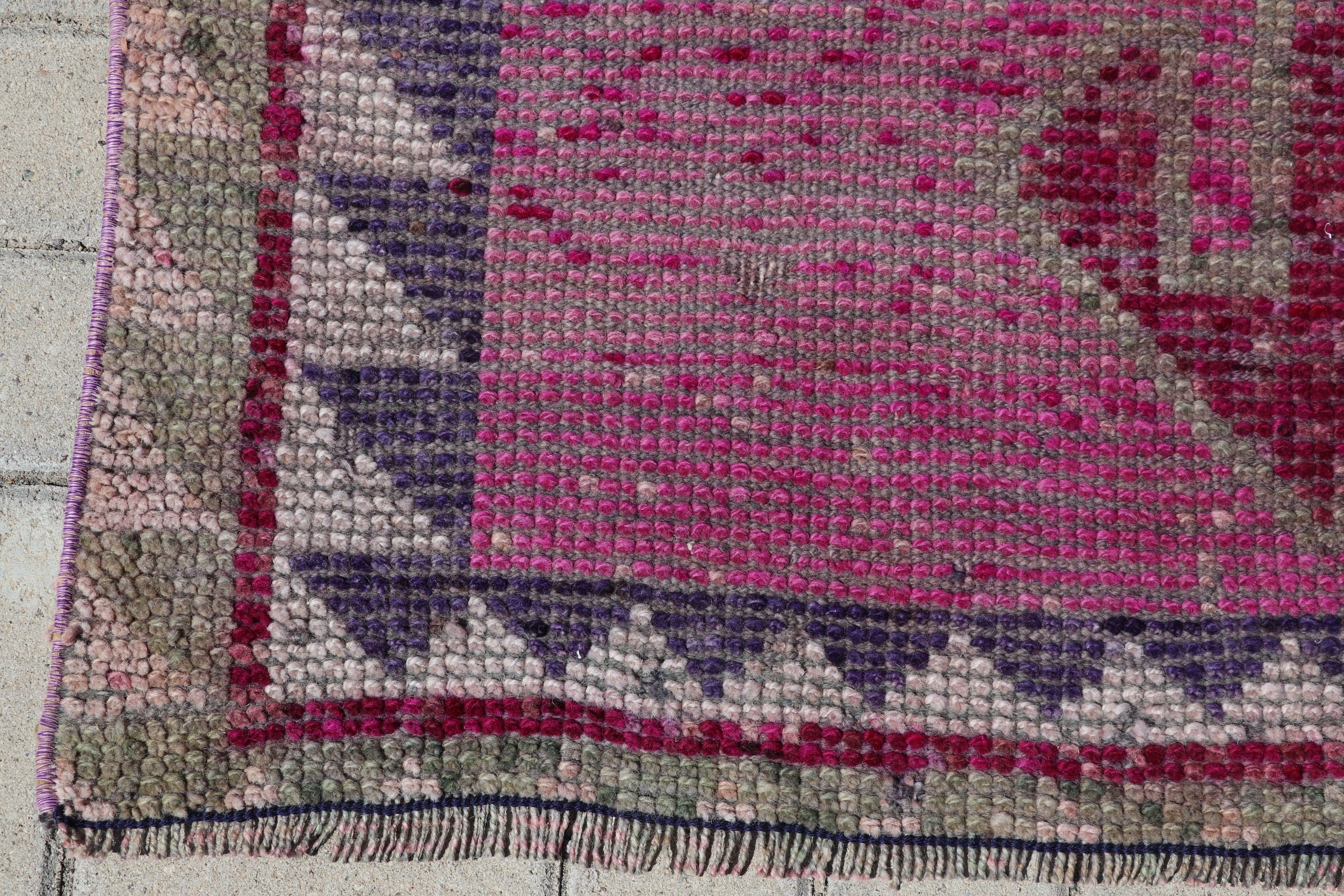 Turkish Rugs, Purple Wool Rug, Hallway Rug, Vintage Rug, 3.4x10.3 ft Runner Rugs, Oriental Rug, Muted Rug, Corridor Rug, Kitchen Rug