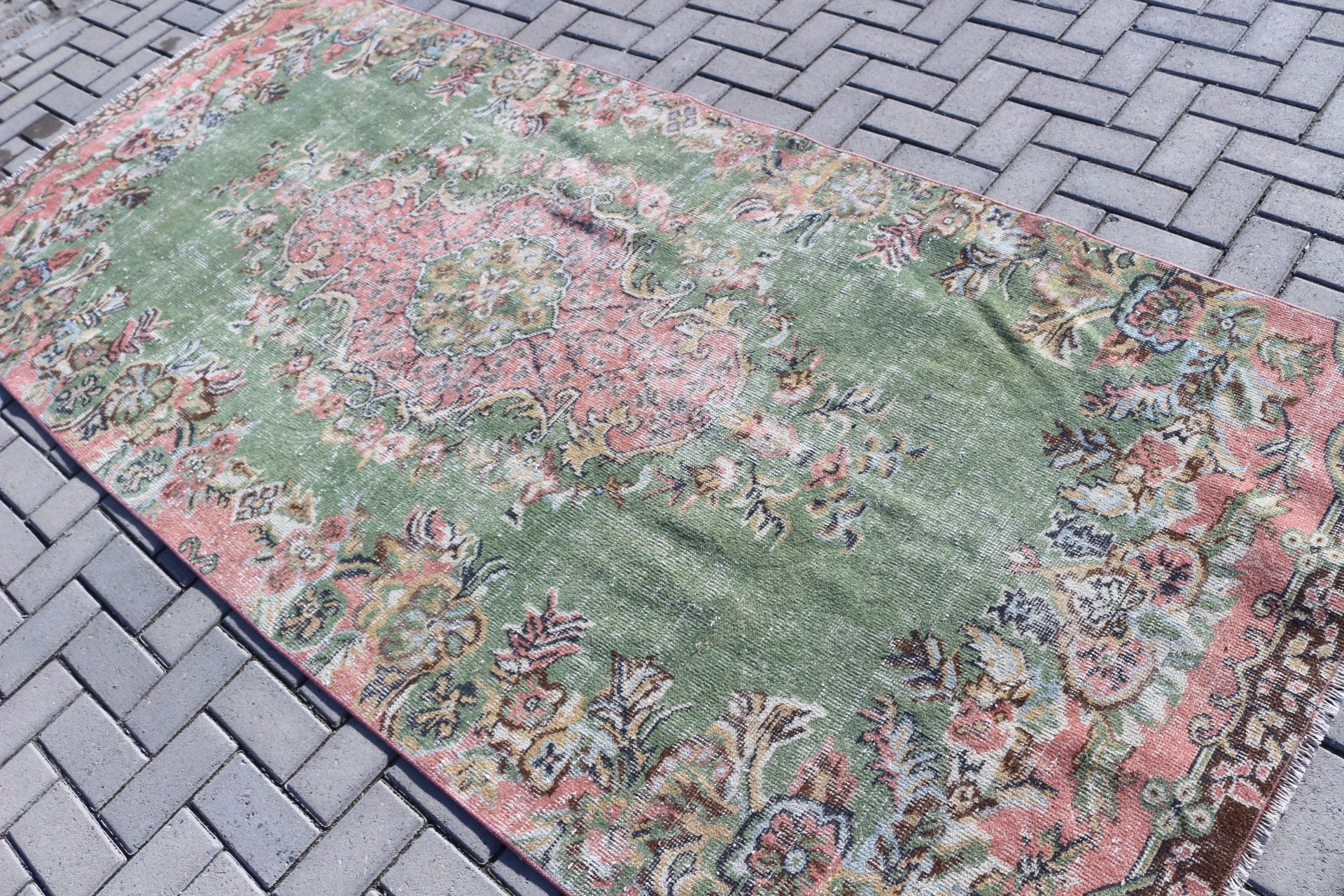 Vintage Rug, 4.3x9.4 ft Large Rugs, Boho Rugs, Green Home Decor Rugs, Bedroom Rugs, Turkish Rug, Floor Rugs, Dining Room Rugs