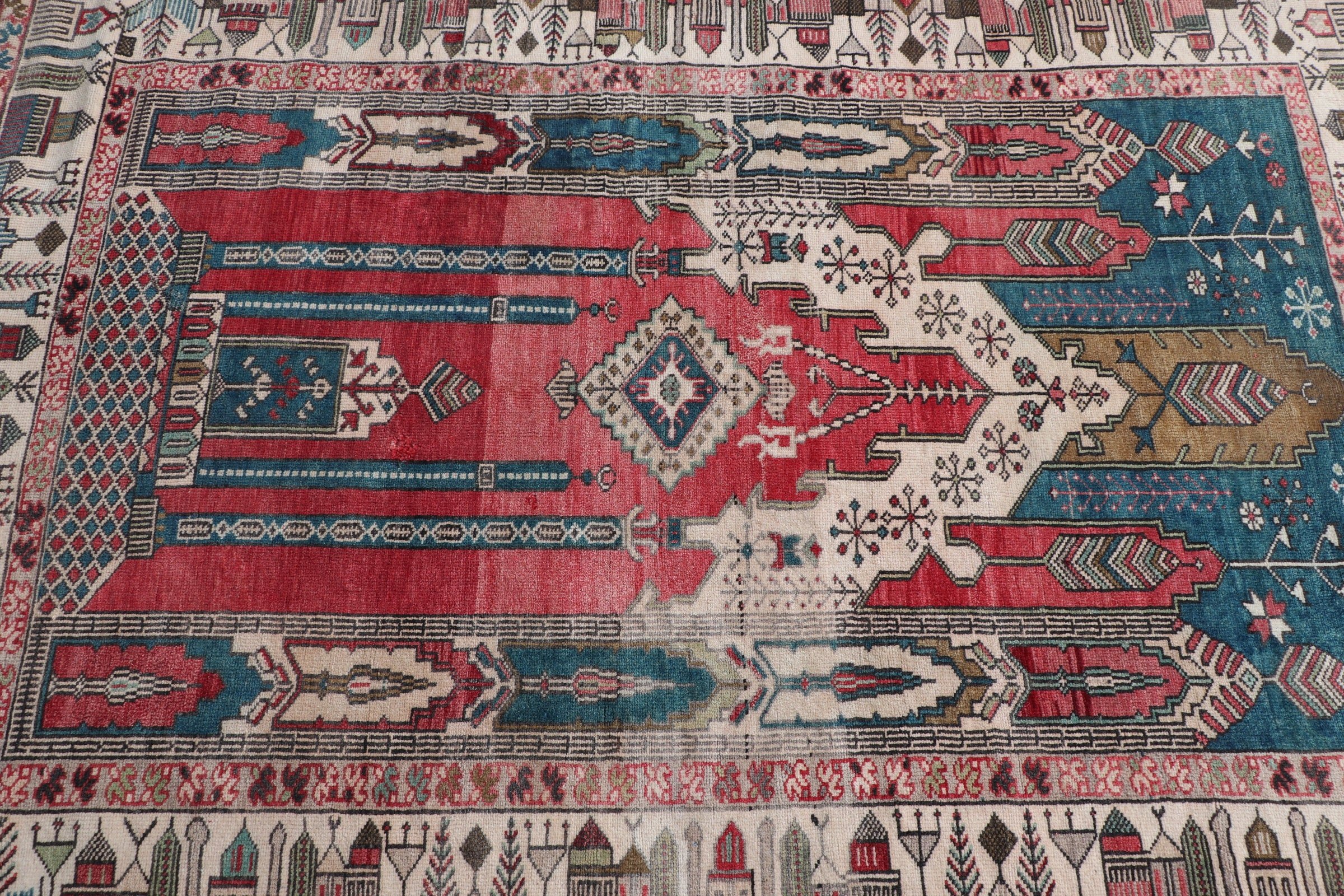 Moroccan Rug, Anatolian Rug, Vintage Rugs, Floor Rug, 4.3x6.3 ft Area Rug, Turkish Rugs, Red Oriental Rug, Rugs for Bedroom, Natural Rug