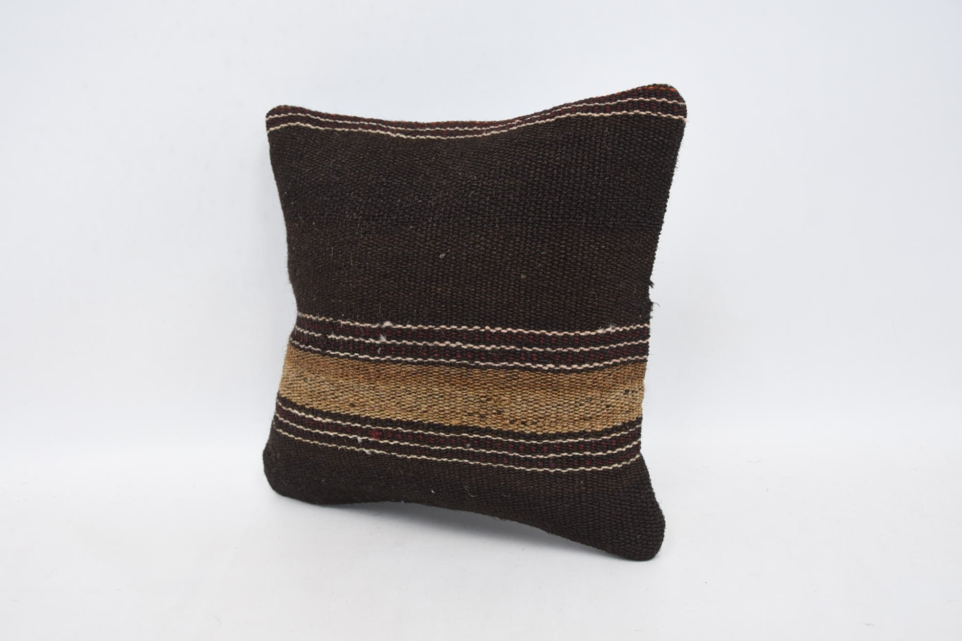 Home Decor Pillow, 12"x12" Brown Pillow Sham, Interior Designer Pillow, Handmade Kilim Cushion, Garden Cushion Case