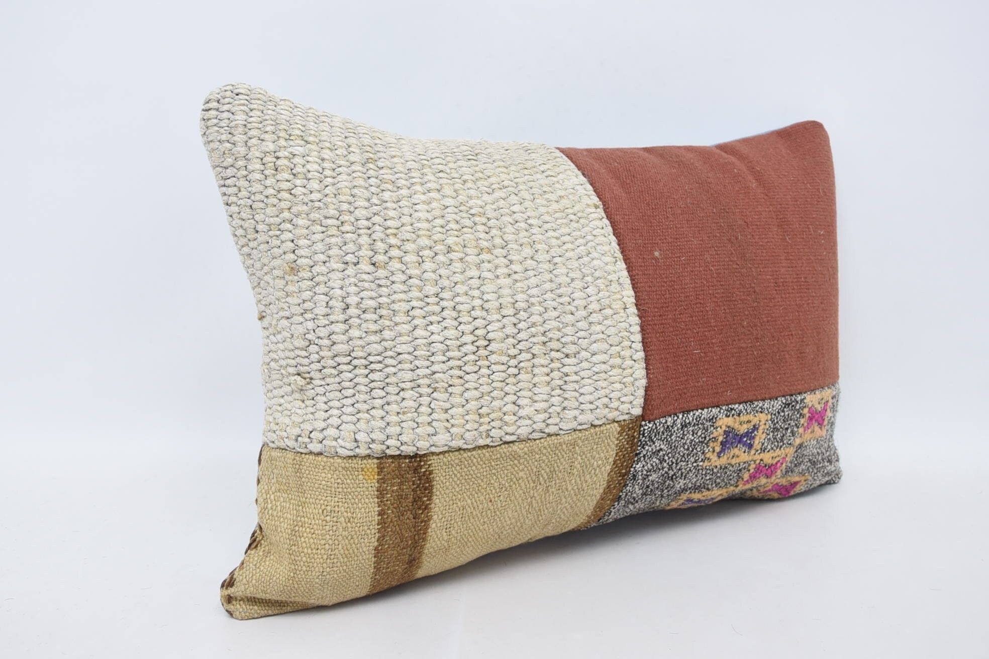 Pattern Throw Cushion, Kilim Rug Pillow Sham, 16"x24" Beige Pillow, Antique Pillows, Turkish Pillow, Ethnical Kilim Rug Pillow