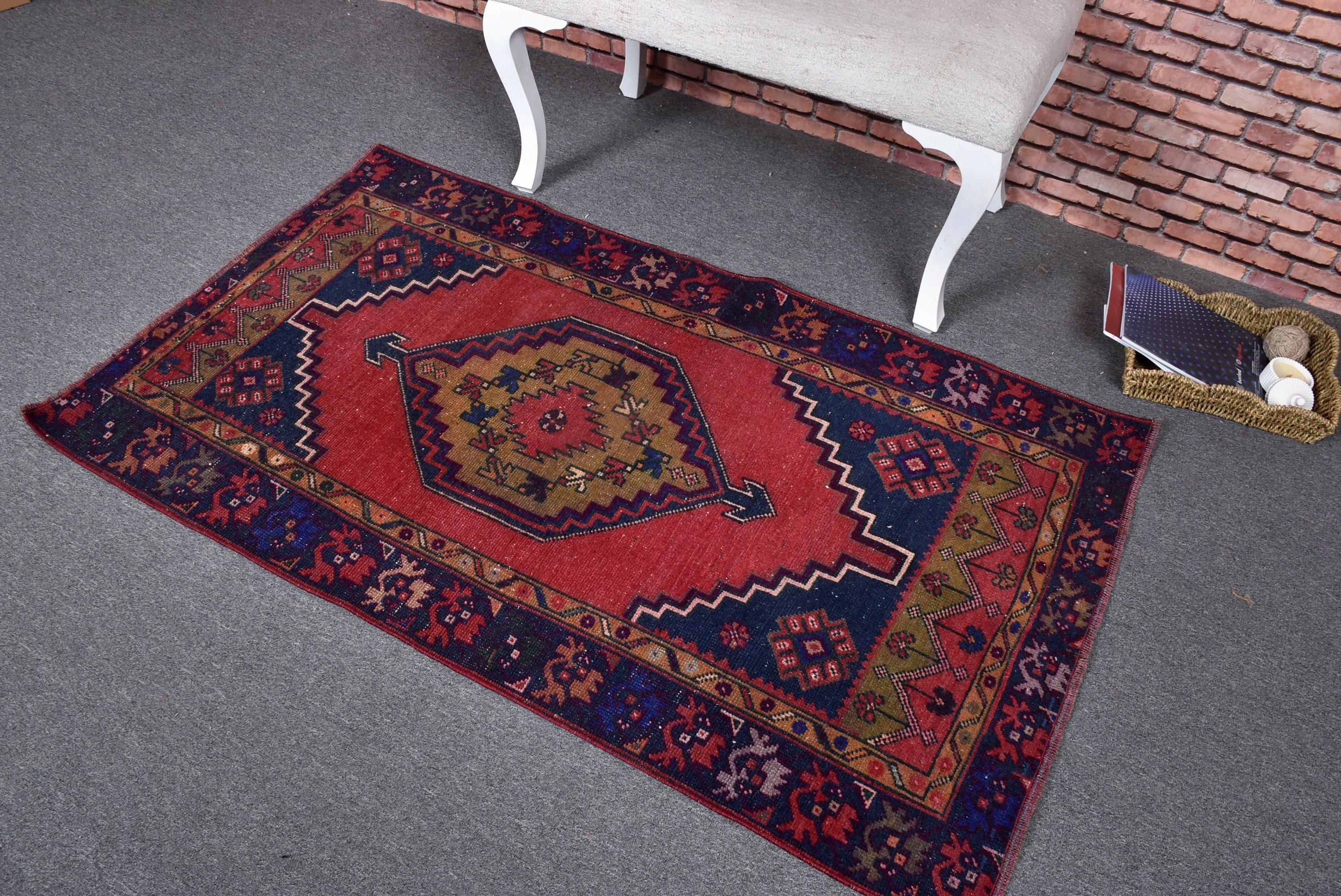 Rugs for Kitchen, Vintage Rugs, Flatweave Rug, Turkish Rugs, Red  3.1x5.1 ft Accent Rugs, Nursery Rugs