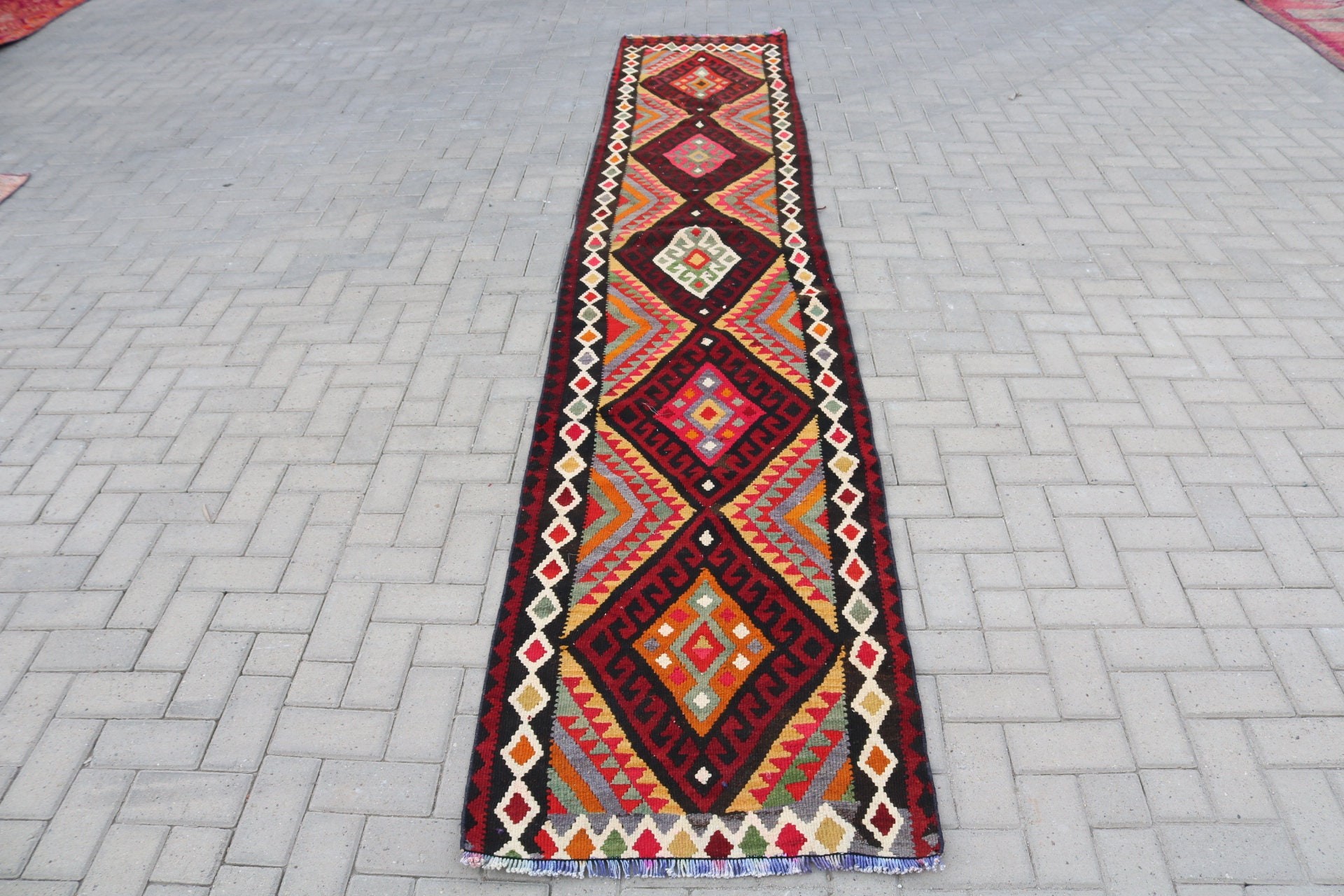 Vintage Rugs, 2.4x13.6 ft Runner Rug, Wool Rug Runner Rugs, Oriental Rug, Turkish Rug, Kitchen Rug, Rugs for Kitchen, Bohemian Rugs