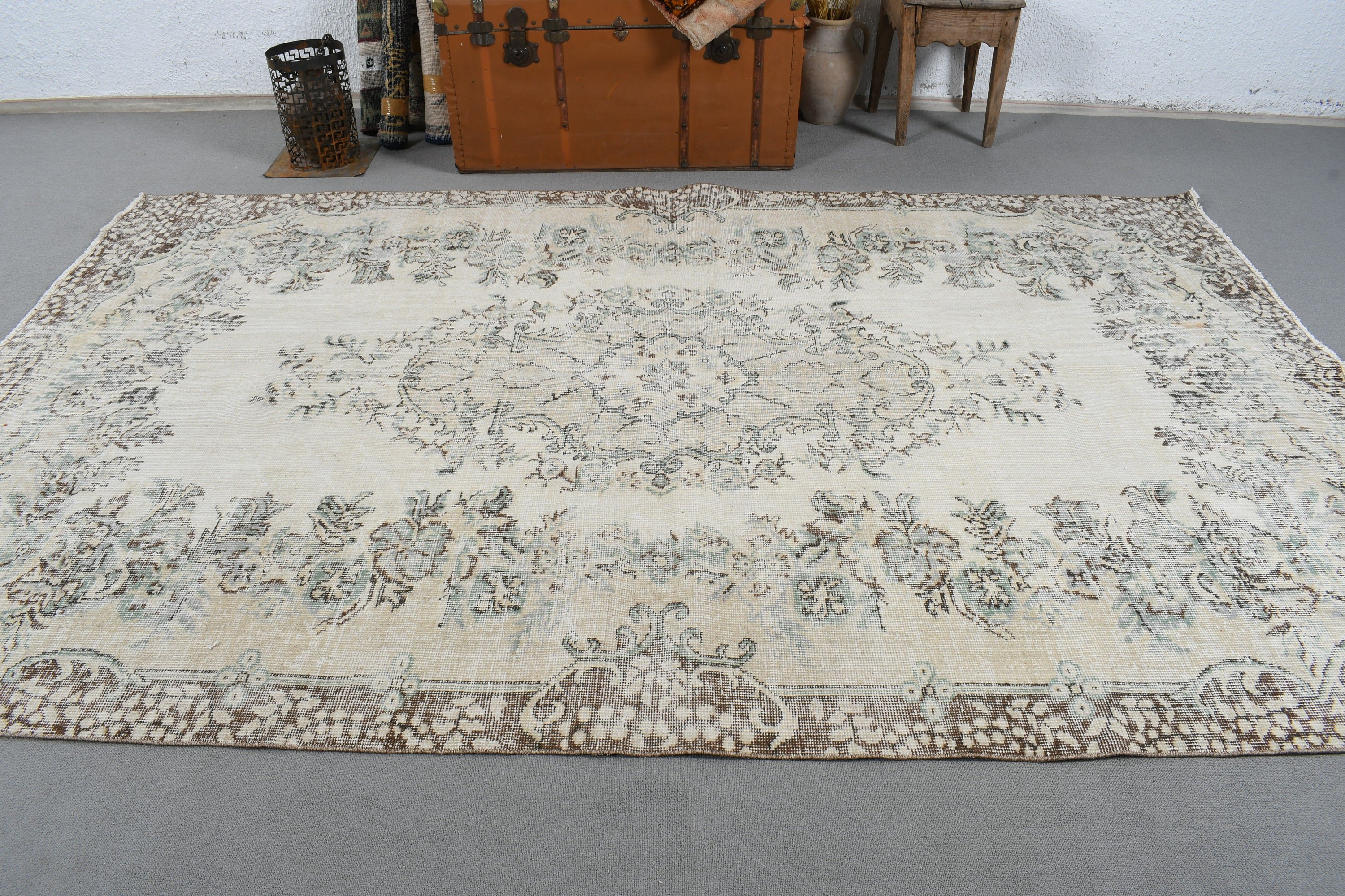 Home Decor Rugs, Salon Rugs, Bedroom Rug, Turkish Rugs, Floor Rugs, 6.1x9.8 ft Large Rug, Beige Statement Rug, Vintage Rug, Large Boho Rug