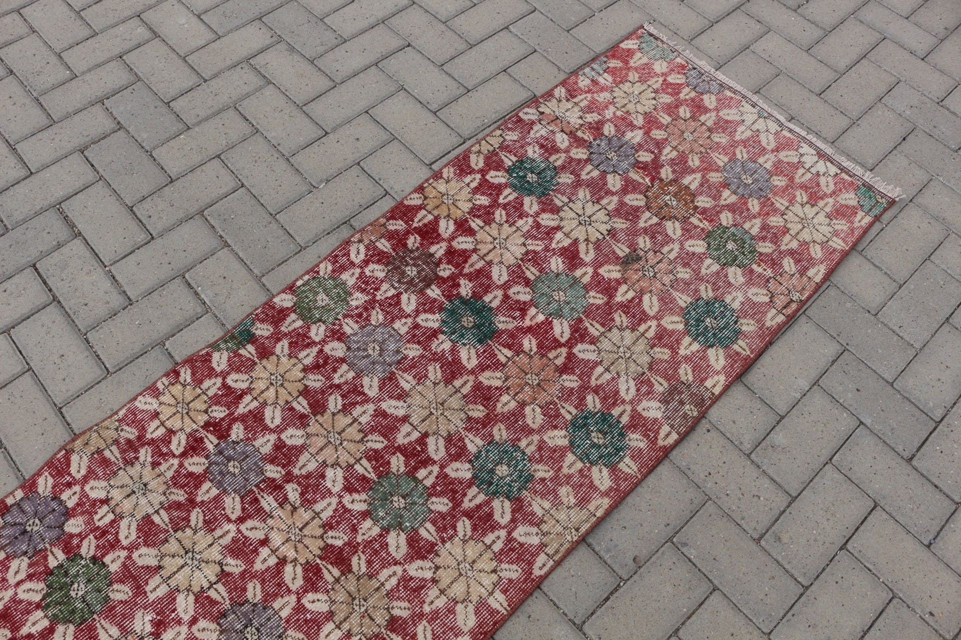 Corridor Rug, Rugs for Hallway, Anatolian Rugs, 2.2x8.7 ft Runner Rug, Turkish Rugs, Red Oushak Rug, Cool Rugs, Vintage Rug, Hallway Rug