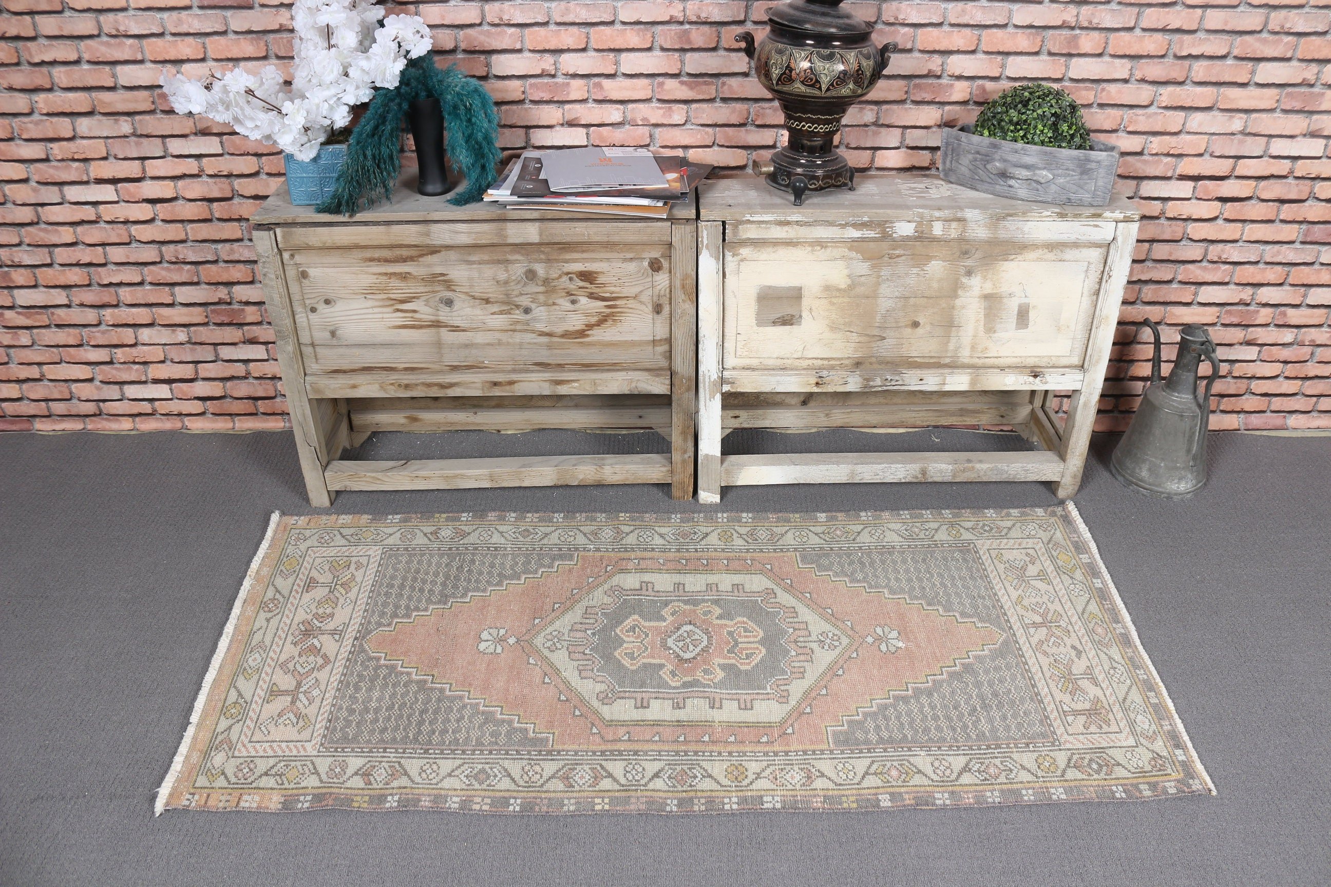 Türk Halısı, Vintage Halı, Duvara Asılı Halı, 2.4x5.2 ft Küçük Halı, Çocuk Odası Halıları, Turuncu Yün Halı, Banyo Halıları, Mutfak Halısı