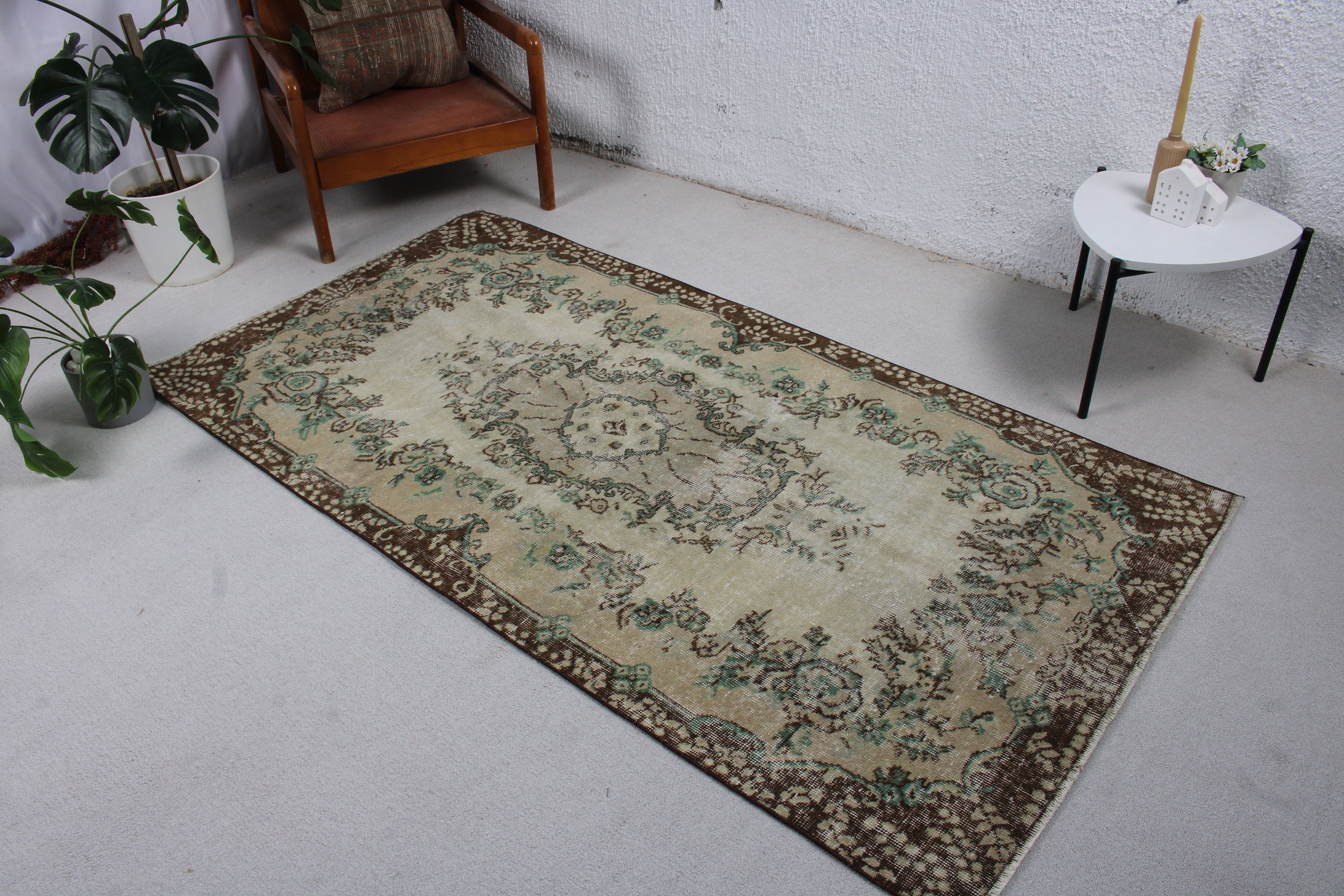 Oushak Bölge Halısı, Türk Halıları, Yatak Odası Halıları, Bej Anadolu Halıları, İç Mekan Halısı, 3,6x6,9 ft Alan Halısı, Vintage Halılar, Aztek Halıları