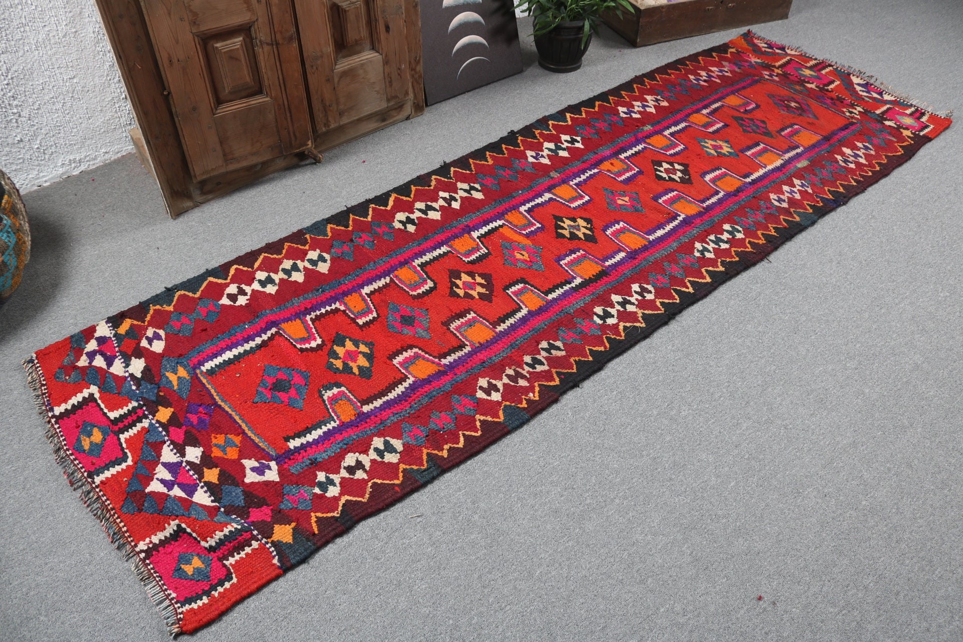 Vintage Halı, Türk Halıları, Mutfak Halıları, El Dokuma Halıları, Vintage Runner Halısı, Mor Boho Halısı, Yer Halısı, 2.8x8.9 ft Runner Halısı, Lüks Halılar