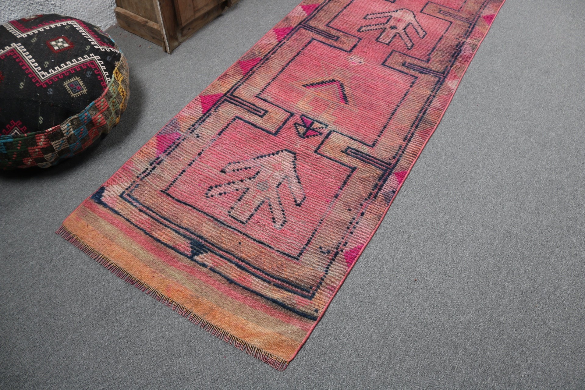 Corridor Rugs, Anatolian Rug, Luxury Rug, Pink Wool Rugs, 2.9x10.8 ft Runner Rug, Vintage Rug, Turkish Rug, Rugs for Stair, Stair Rug