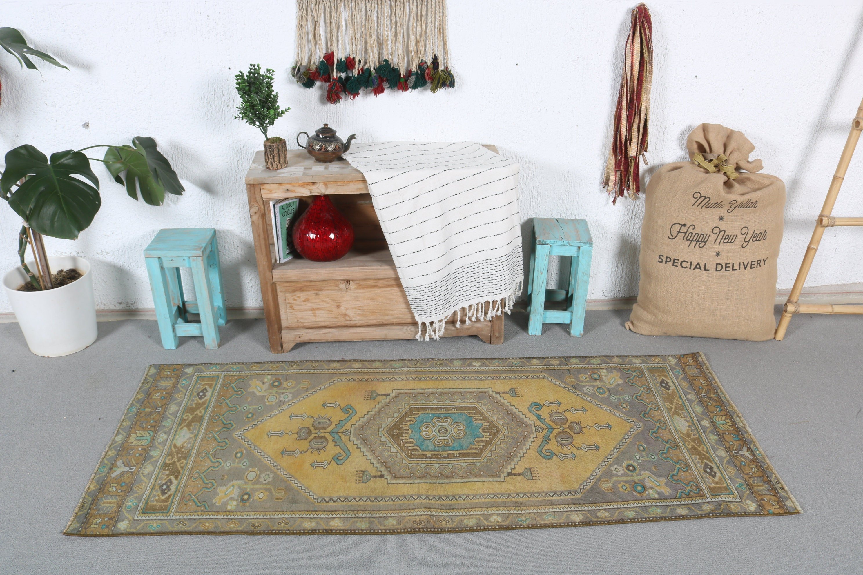 Turkish Rug, Entry Rugs, Moroccan Rug, Rugs for Bedroom, Nursery Rugs, Bronze Antique Rug, Vintage Rug, 2.5x6.1 ft Accent Rug, Oushak Rug
