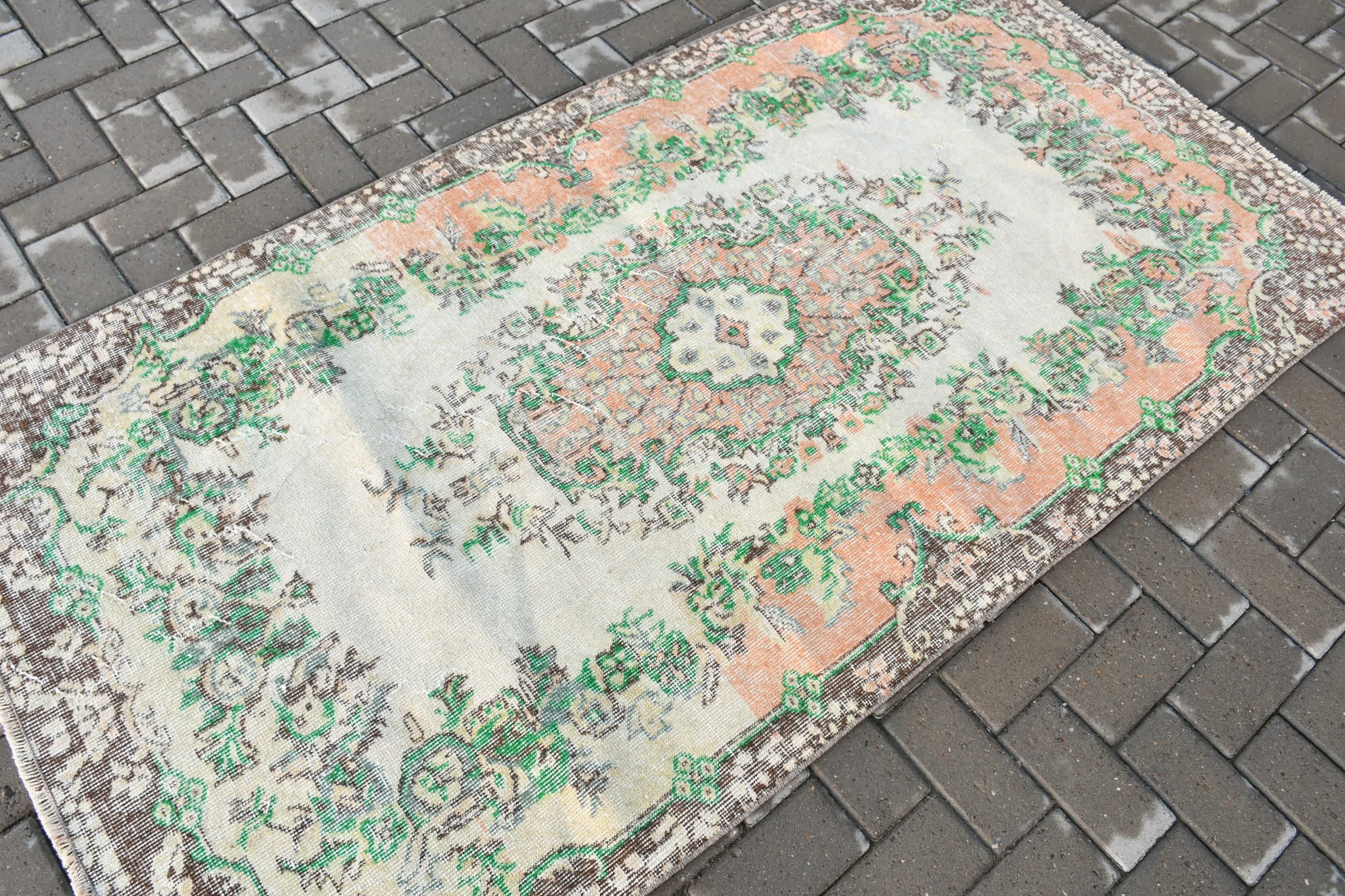 Bedroom Rug, Turkish Rugs, Floor Rugs, 3.6x6.7 ft Area Rug, Rugs for Indoor, Green Wool Rug, Vintage Rugs, Indoor Rugs, Vintage Decor Rug