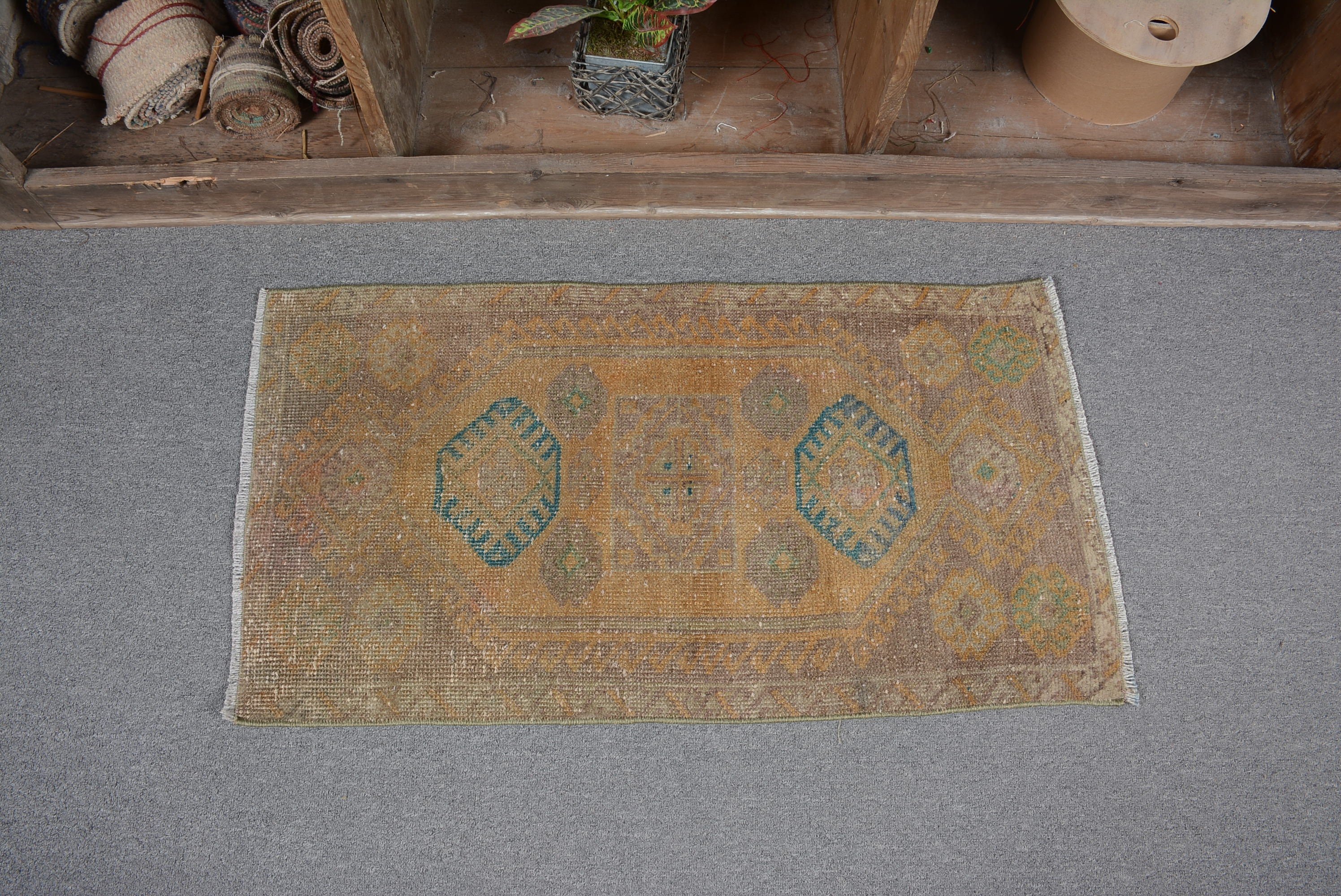 Bedroom Rug, Wool Rug, Bronze Oushak Rug, 1.6x3.1 ft Small Rug, Vintage Rug, Bathroom Rug, Turkish Rugs, Rugs for Car Mat, Kitchen Rug