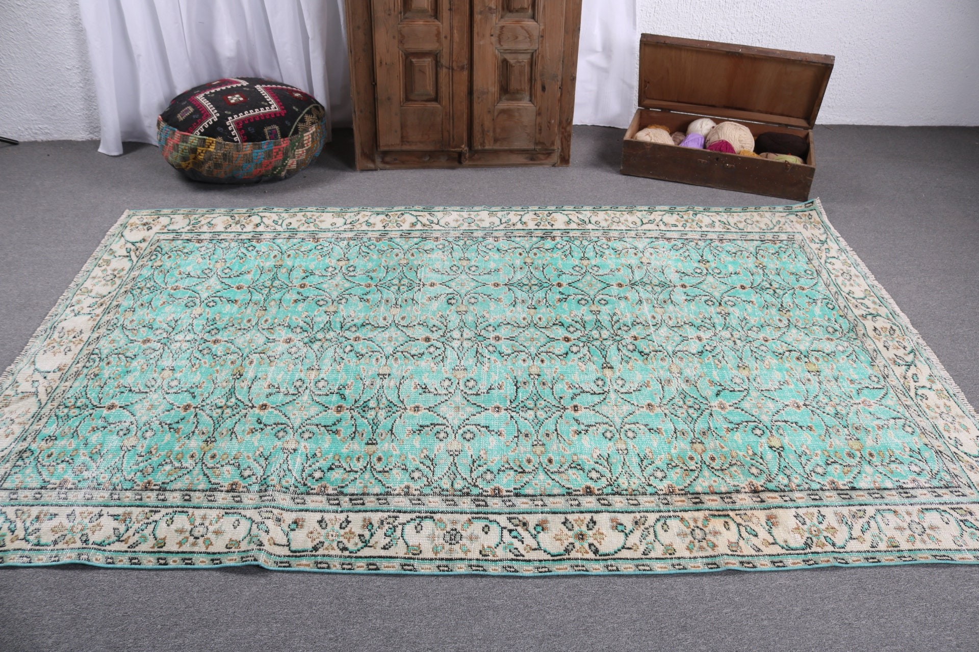 Green Kitchen Rugs, Turkish Rug, Artistic Rug, Dining Room Rug, 5.3x8.4 ft Large Rugs, Vintage Rugs, Large Boho Rug, Wool Rug